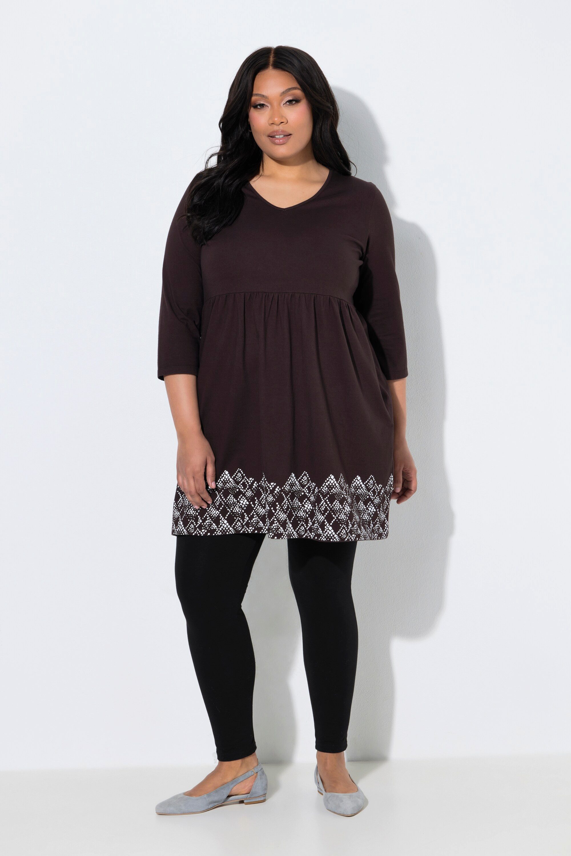Ulla Popken Jerseykleid Longshirt Taschen V-Ausschnitt 3/4-Arm