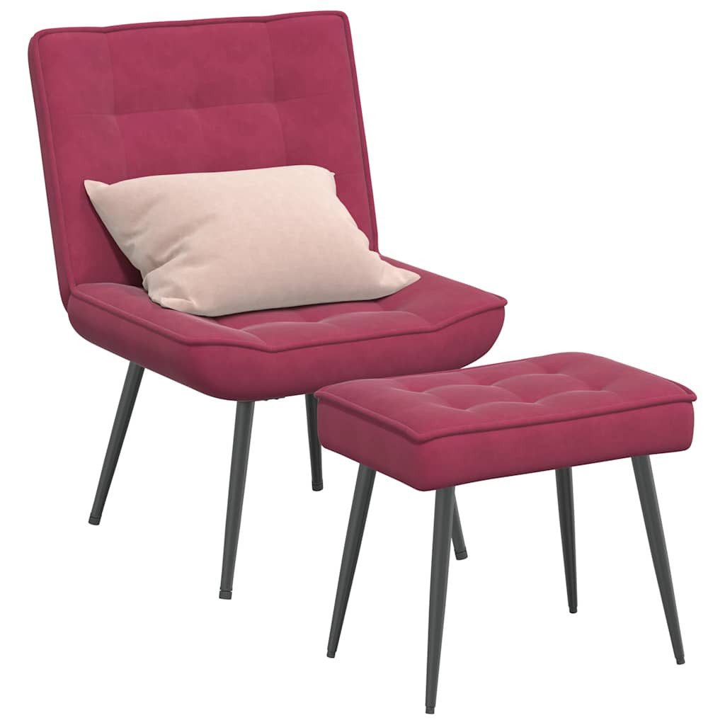 Stuhl Relaxsessel mit Hocker Weinrot Samt