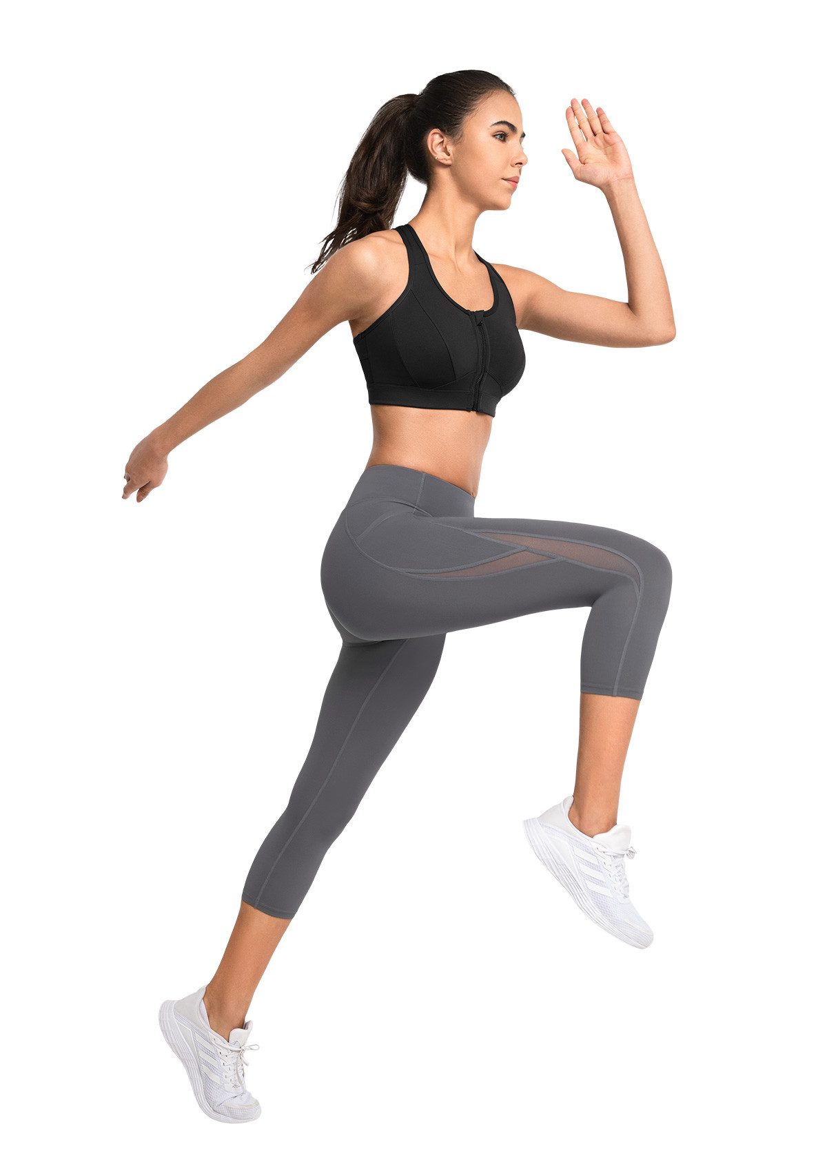 Yvette 3/4-Leggings Damen Sporthose mit Taschen hohe Taille Capri Mesh Blickdicht, 615A19 – Bild 5 von 5
