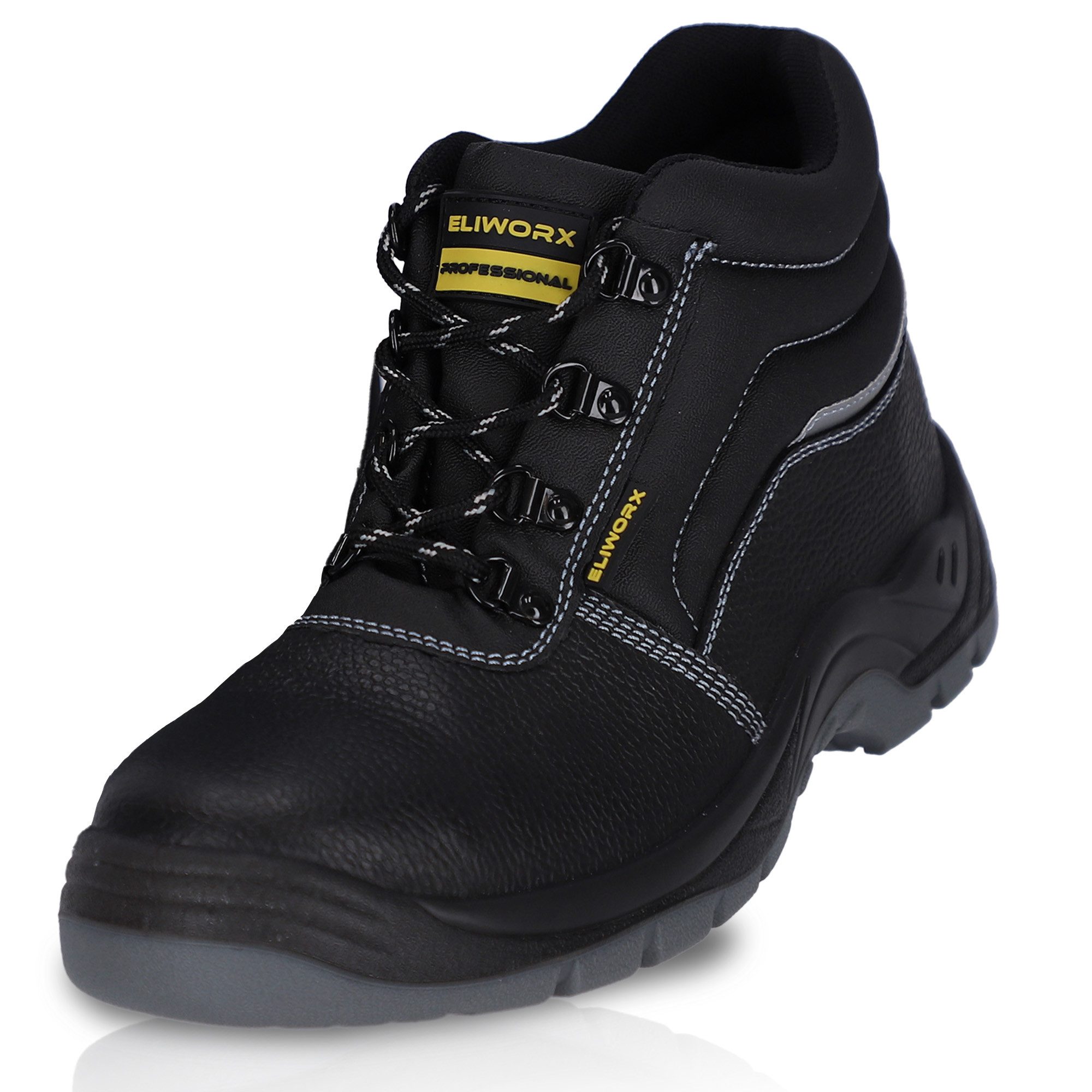 ELIWORX S3 SR Schuh mit Stahlkappe aus echtem Rindleder - Arbeitsschuhe Herren Sicherheitsschuh Atmungsaktiv, Durchtrittsichere Zwischensohle, besonders rutschhemmend