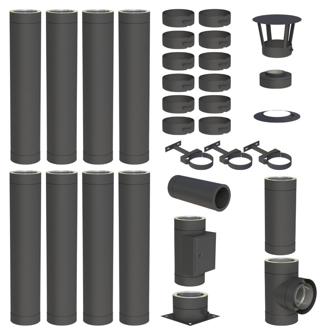 Jeremias Schornstein 9 m EdelstahlSchornstein Ø130mm Komplettset DW DW-Black Bodenmontage, Ø 130 mm