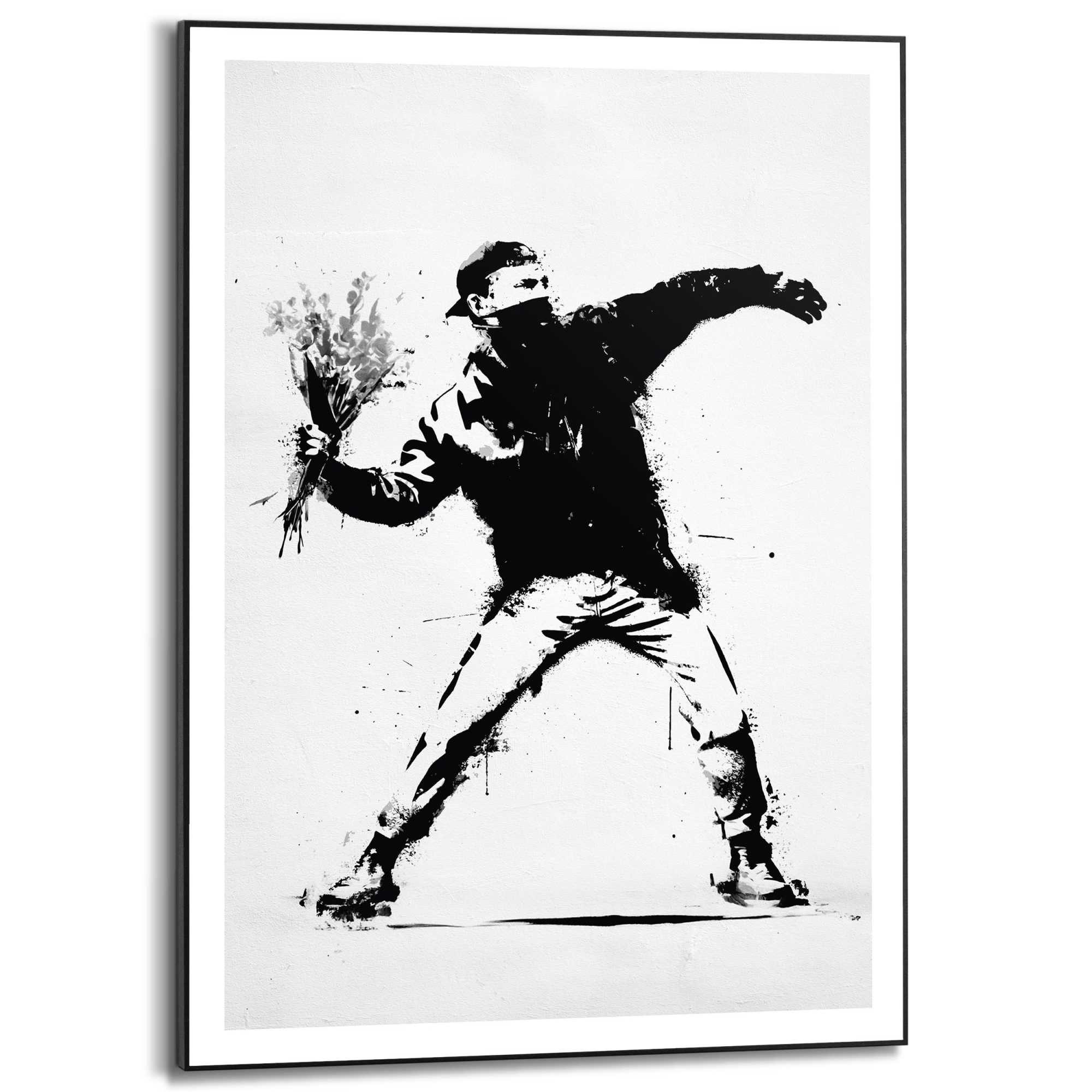 Reinders! Poster Flower Thrower, Teenager Zimmer - Banksy - Schwarz-Weiß - MDF - Kunst - 50x70 cm