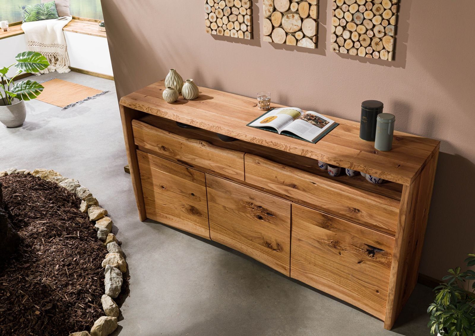 Massivmoebel24 Sideboard PURE OAK (Massivholz), Sideboard Wildeiche 191x45x96 natur geölt PURE OAK #102