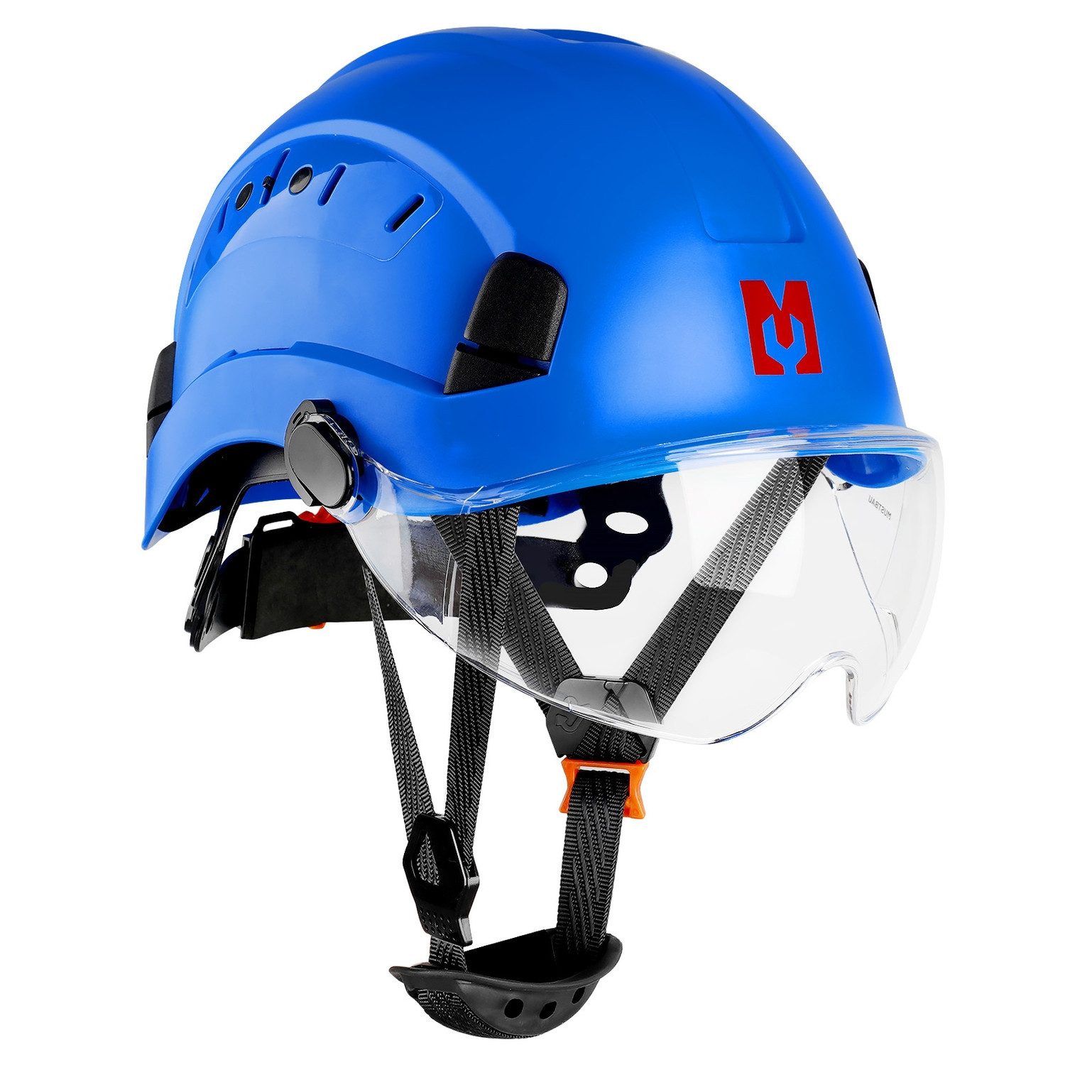 Mustbau Schutzhelm EN397 Schutzhelme mit Schweißband und Visier, 53 bis 63cm Verstellbarer Kopfumfang, strapazierfähiges ABS-Material