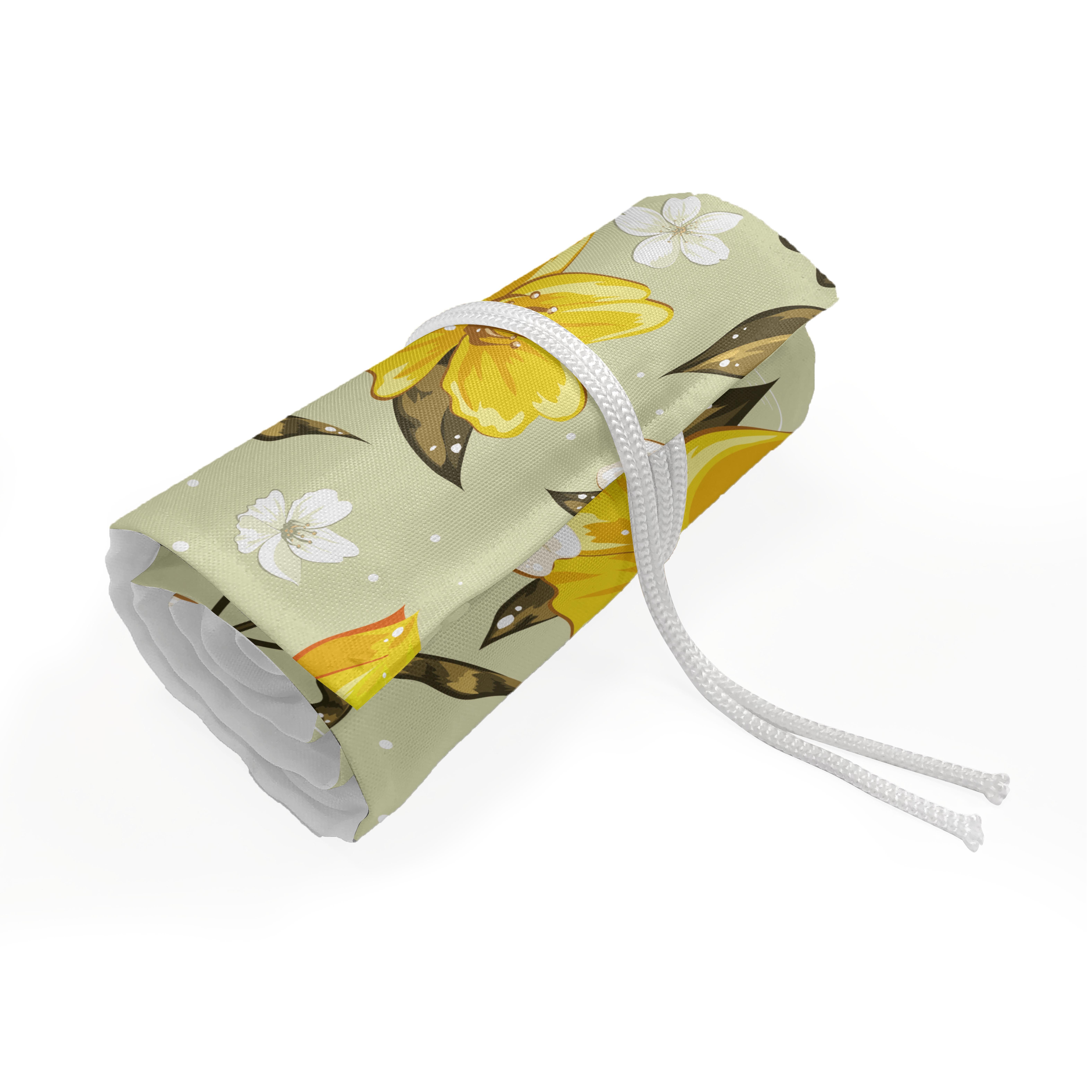 Abakuhaus Federmäppchen langlebig und tragbar Segeltuch Stiftablage Organizer, Frühling Floral Narcissus Ast Yellow Khaki Creme