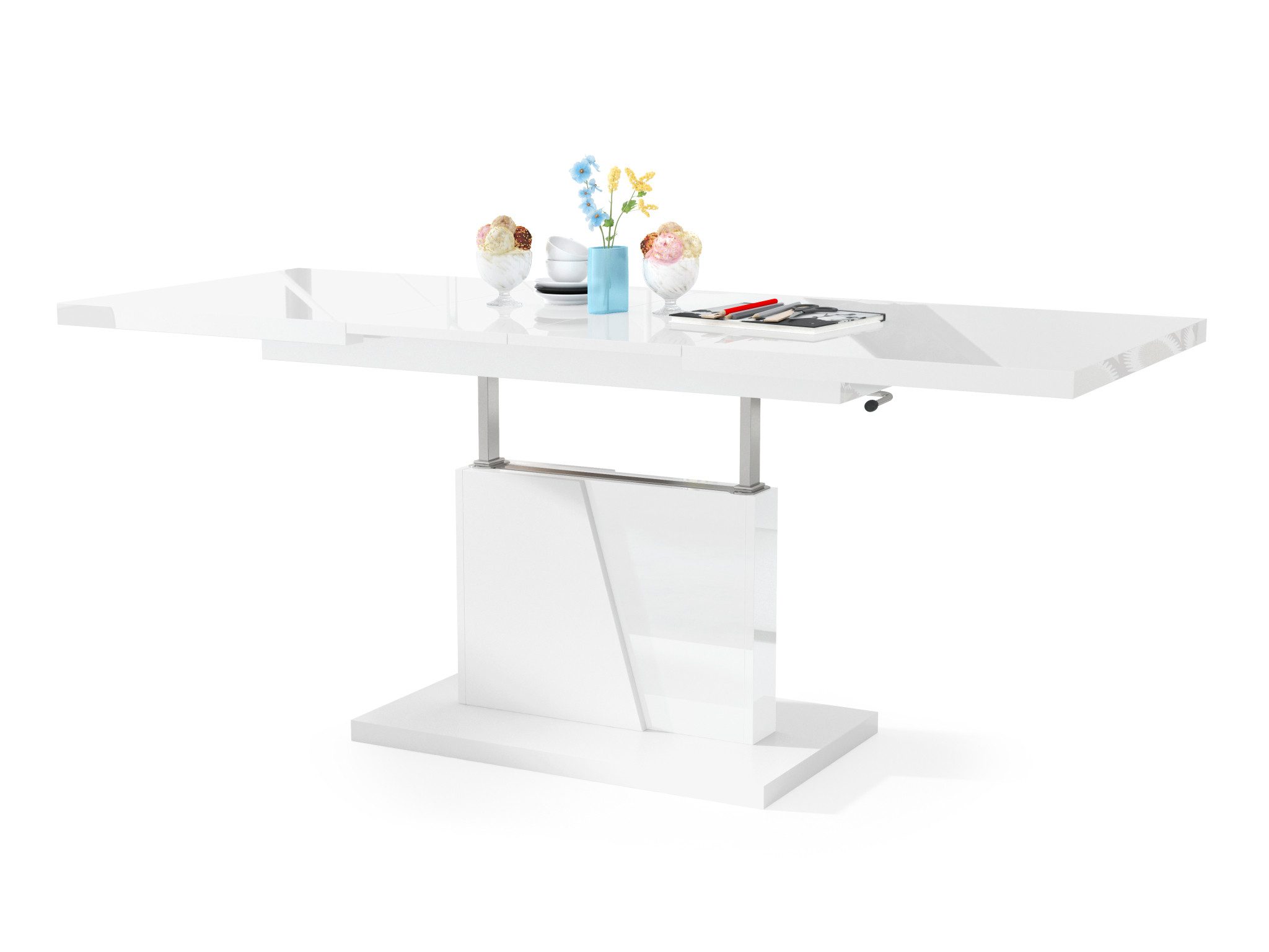 Mazzoni Couchtisch Grand Noir Weiß Hochglanz/Weiß höhenverstellbar ausziehb günstig online kaufen