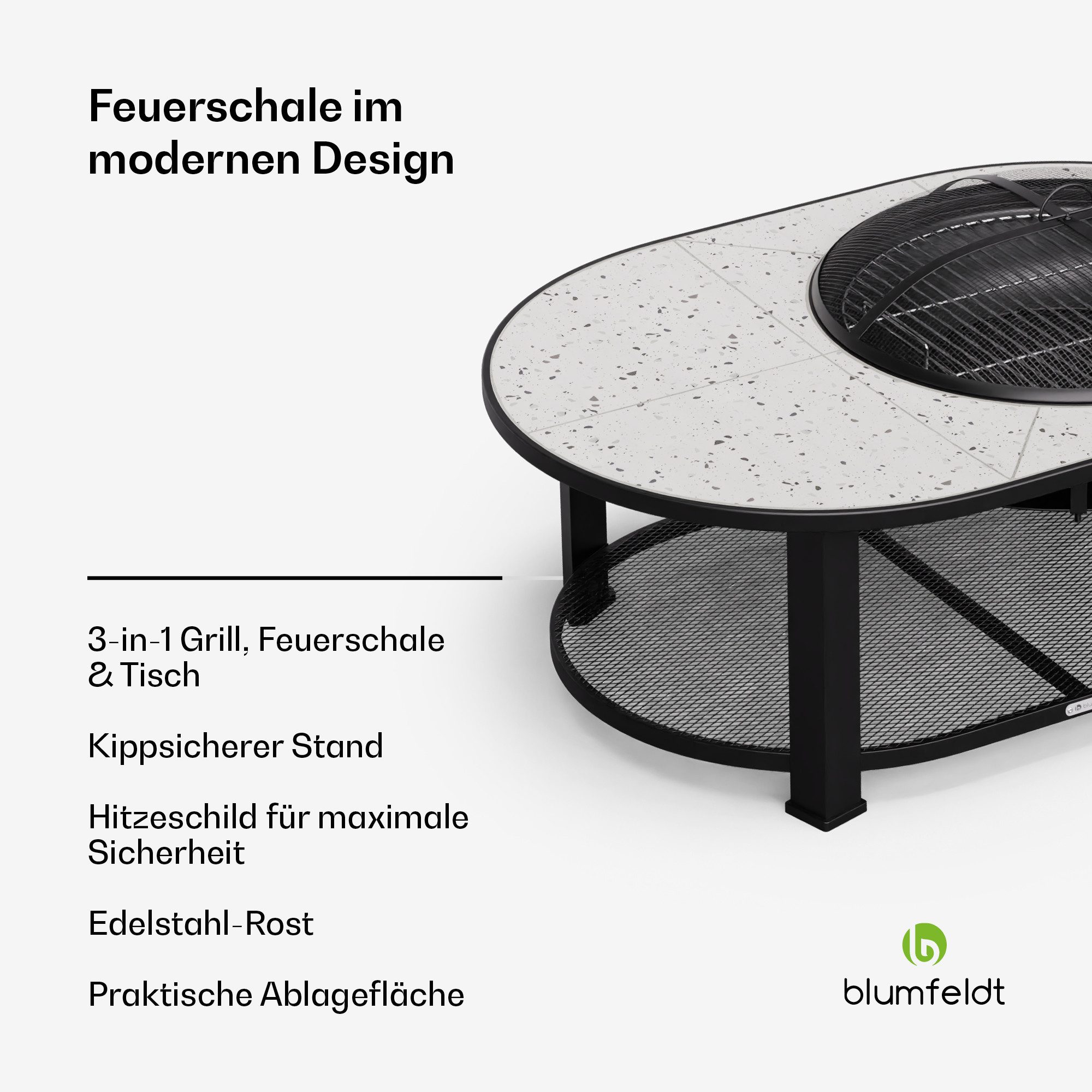 blumfeldt Feuerschale Merano Round L, (Set, Set), Garten Grill Tisch Funkenschutz Feuerkorb Feuerstelle Outdoor