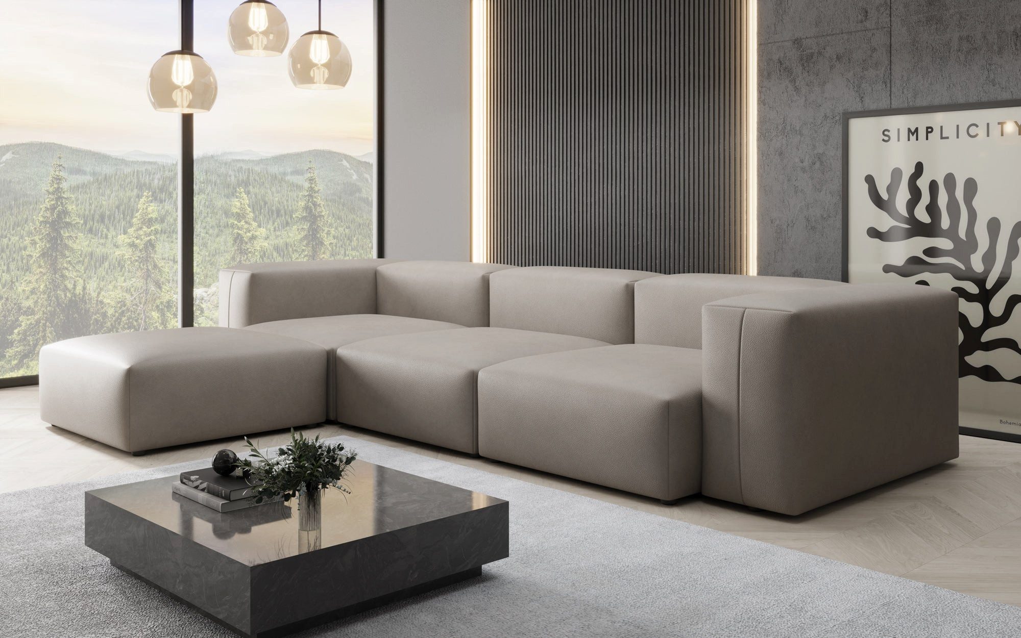 Luxusbetten24 Ecksofa Designer L Sofa Snug, mit Bezug aus pflegeleichtem Echtleder