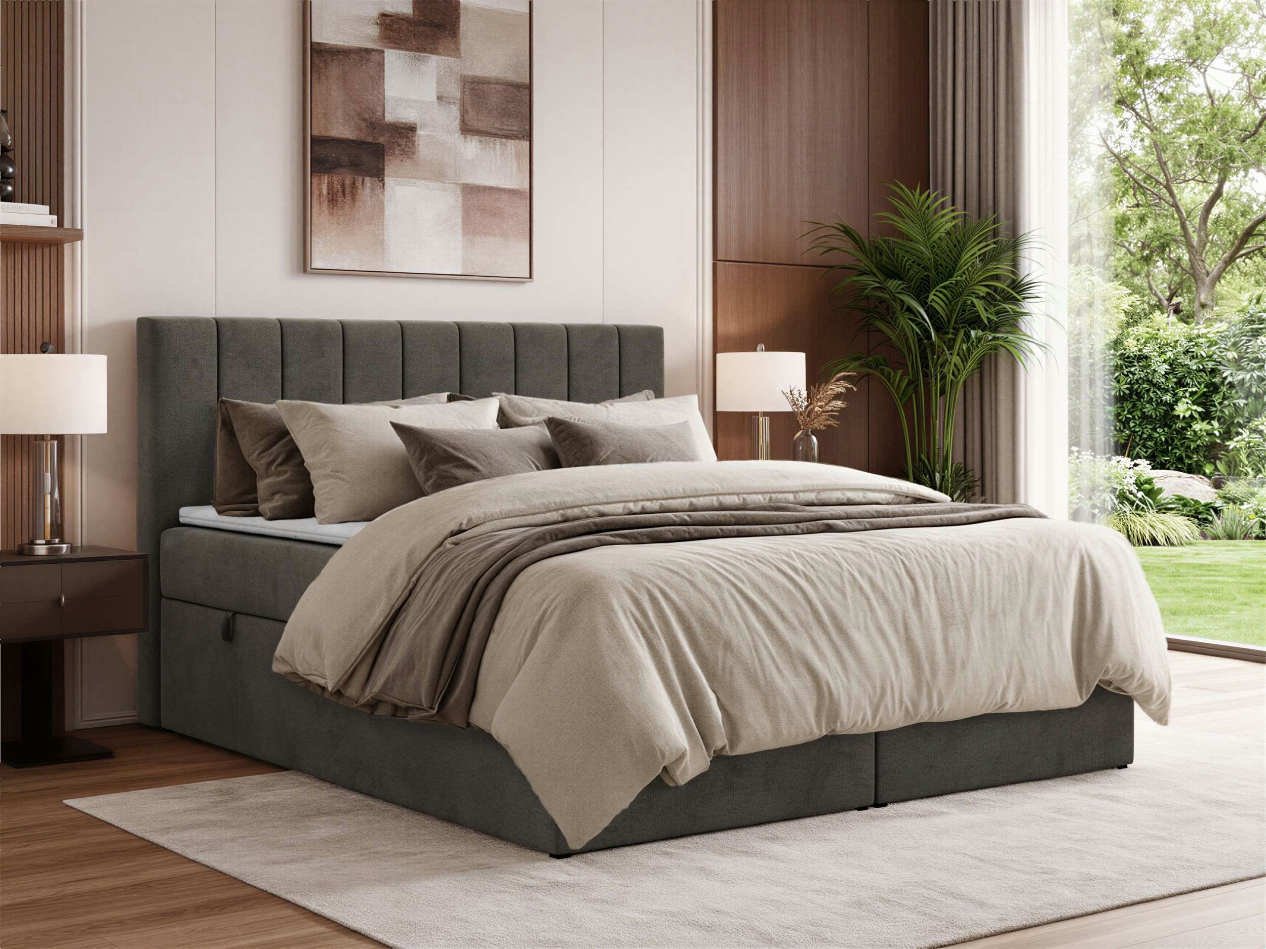 MKS MÖBEL Boxspringbett ALVER (Set, Doppelbett mit Stauraum, Matratze (H3/H4) & Topper (Visco oder T25), 2 Bettkästen, Federautomaten, Multipocket 7-Zonen H3/H4