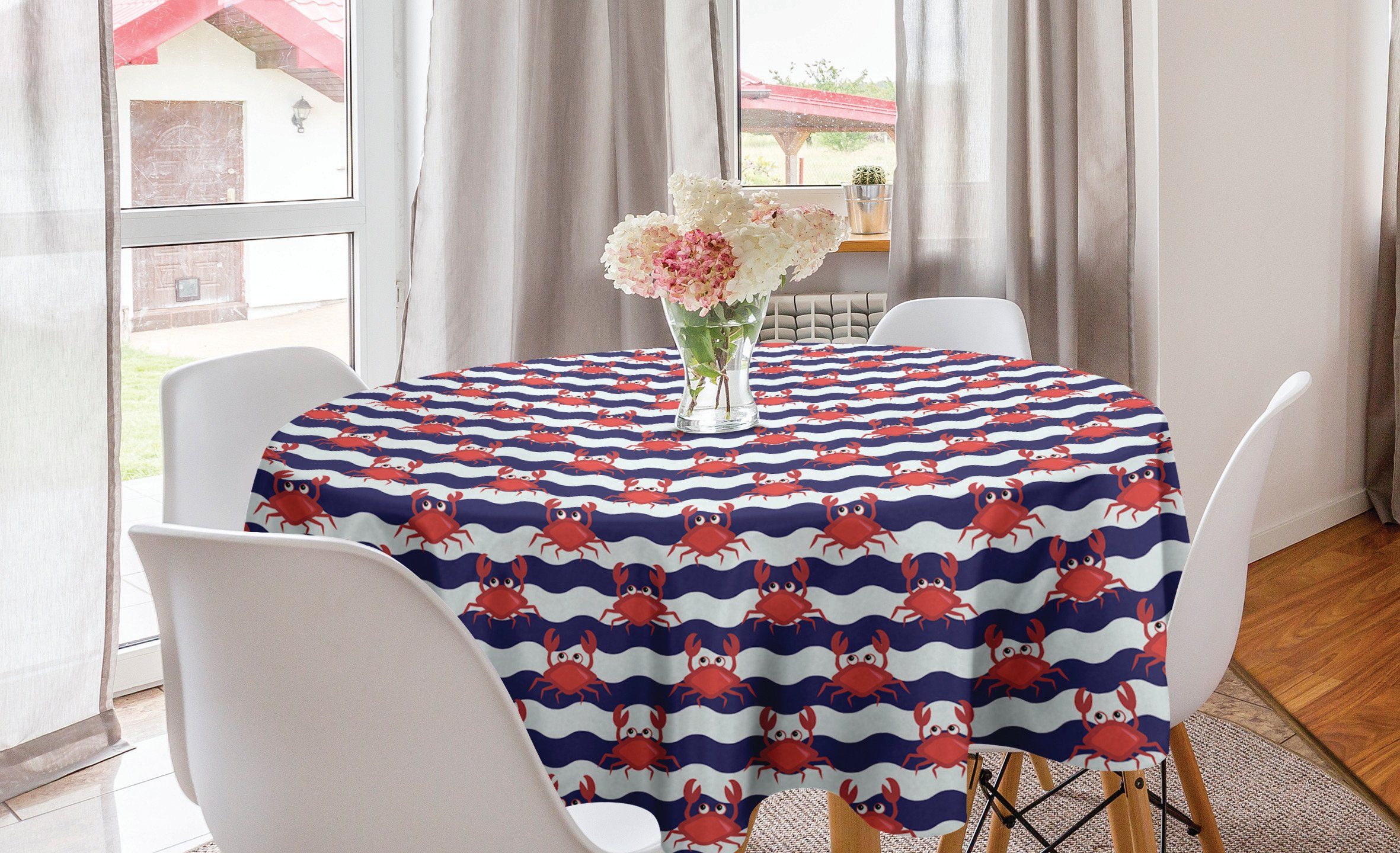 Küche für Kreis gestreiftem Abdeckung Tischdecke Esszimmer Abakuhaus Krabben Dekoration, Tischdecke Nautisch auf