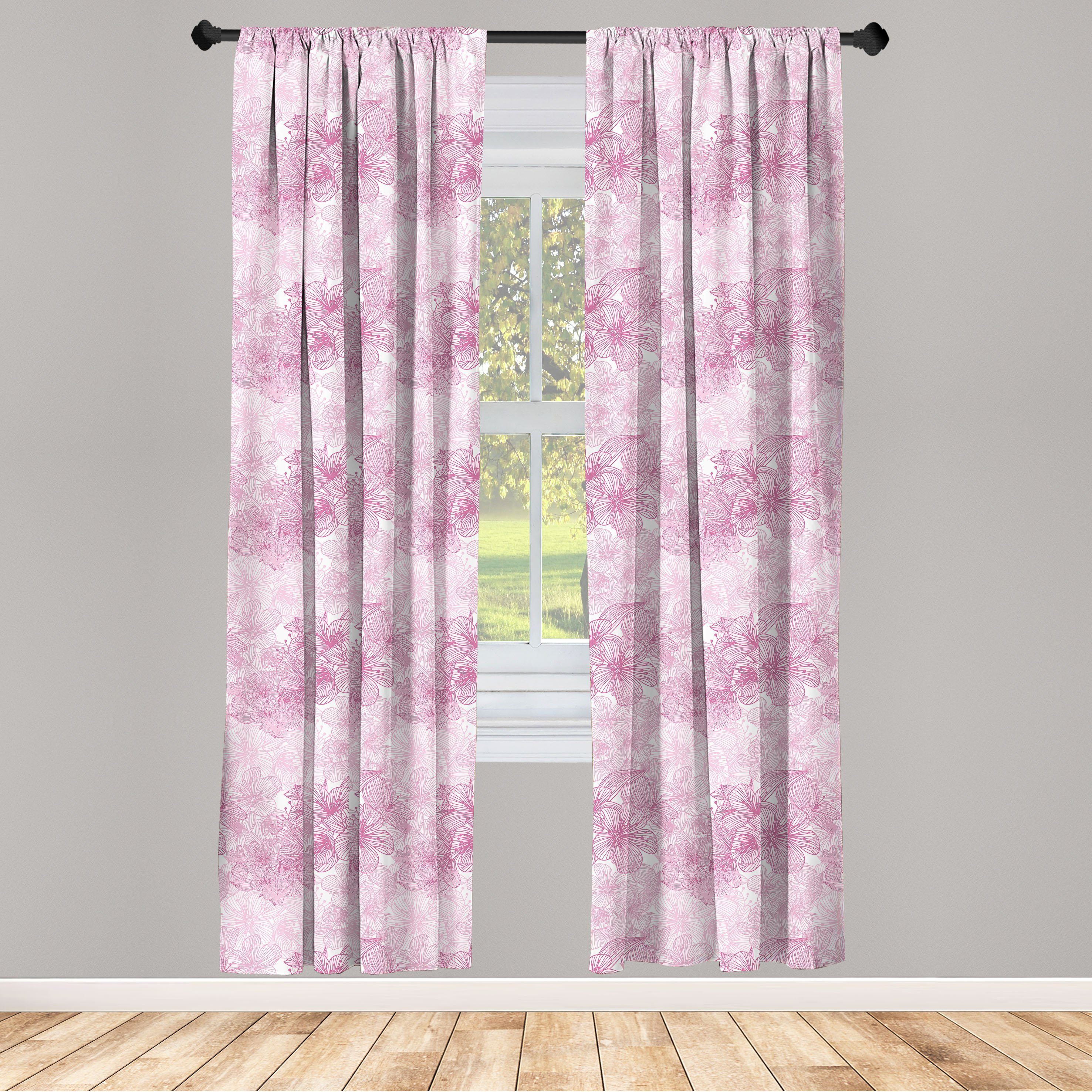 Gardine Vorhang für Wohnzimmer Schlafzimmer Dekor, Abakuhaus, Microfaser, Kirschblüte Cage Art-Motiv | Fertiggardinen