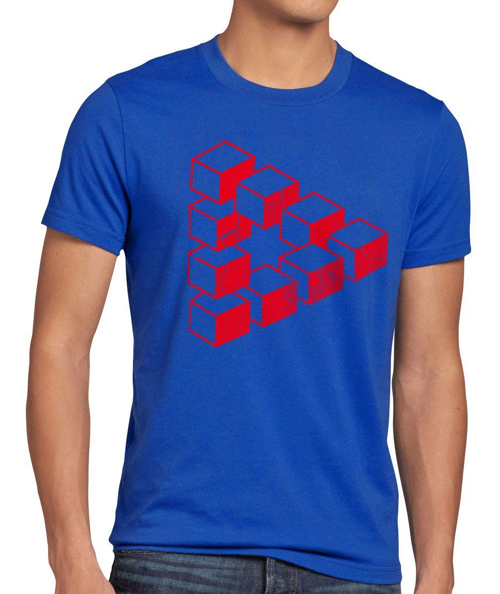Penrose T-Shirt style3 Cooper Big Escher Print-Shirt Dreieck Theory würfel Herren Cube Sheldon bang blau