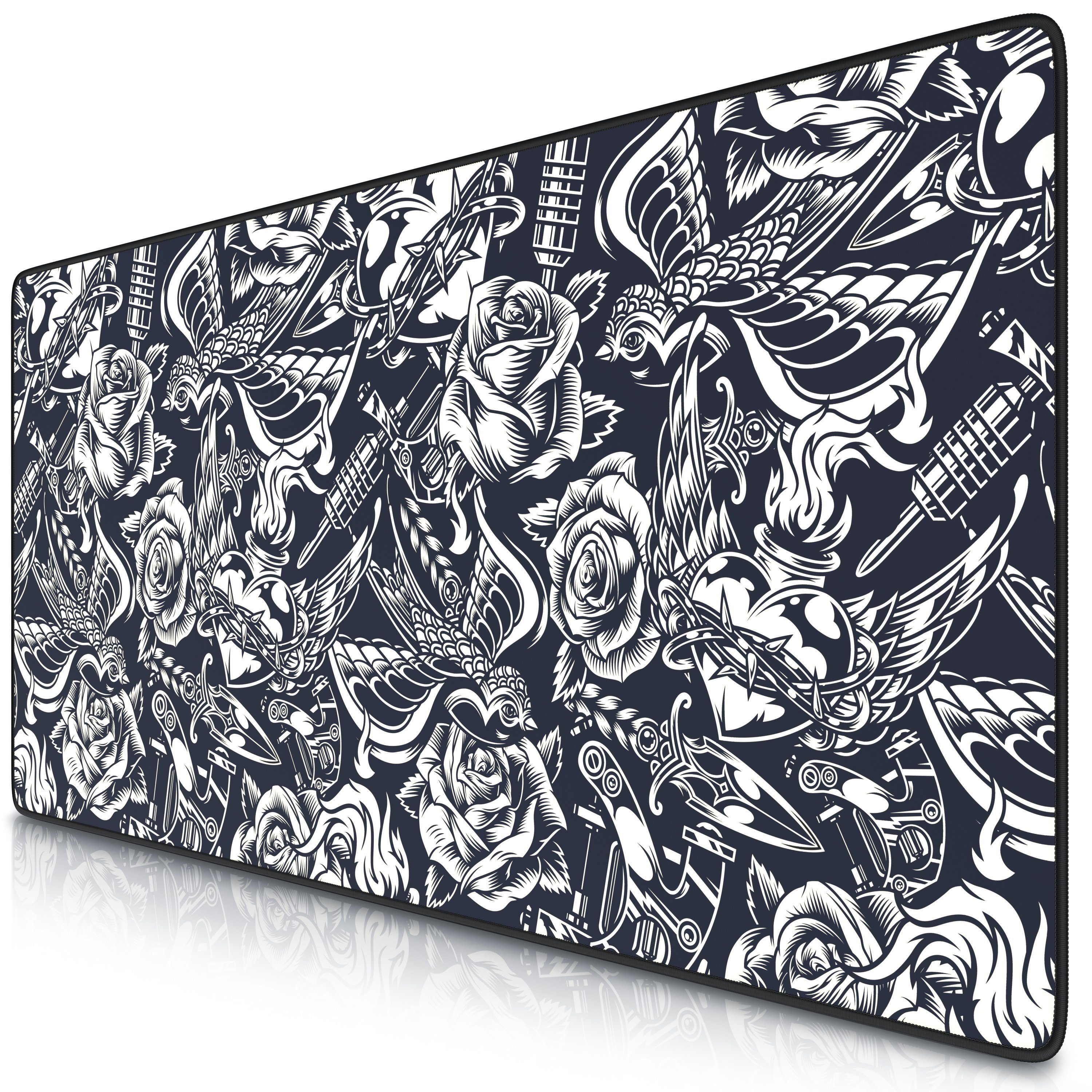 Titanwolf Gaming Mauspad XXL Speed Mousepad 900 x 400 x 3 mm, große Tischunterlage (1-St), rutschfest, abwaschbar, Geschwindigkeit & Präzision, Rose Tattoo