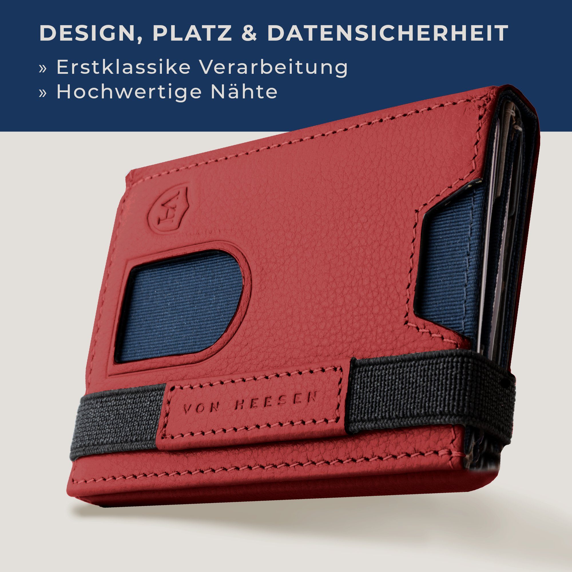 Portemonnaie Wallet HEESEN Geschenkbox & inkl. Mini-Münzfach, mit Whizz Kartenfächer 5 VON Slim Geldbeutel RFID-Schutz Rot & Geldbörse Wallet