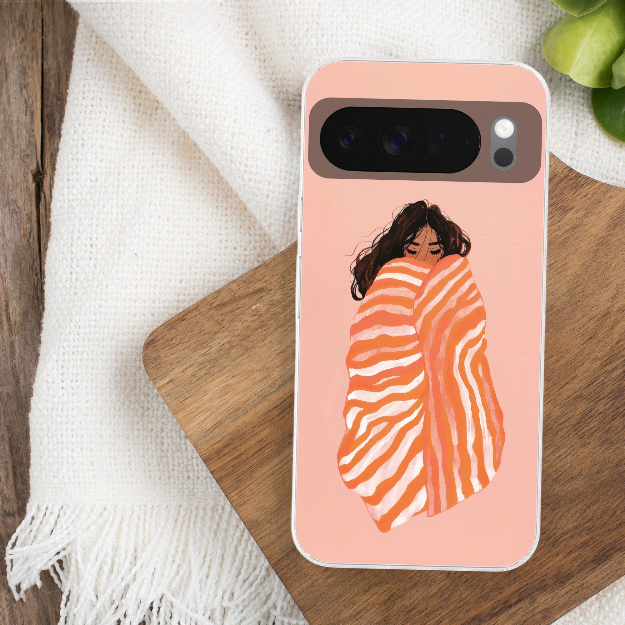 MuchoWow Handyhülle für Google Pixel 10 Mädchen - Decke - Gestreift - Orange, Phone Case, Silikon, Schutzhülle Dünn