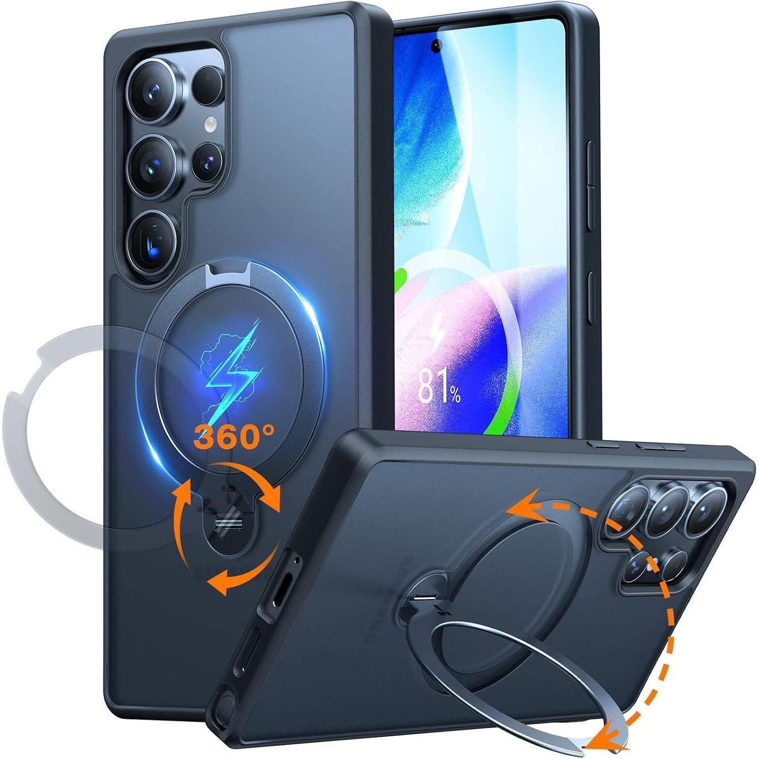 LuxusKollektion Smartphone-Hülle Hülle S25 Ultra Magnet Standring Samsung Galaxy S25 Ultra Schwarz