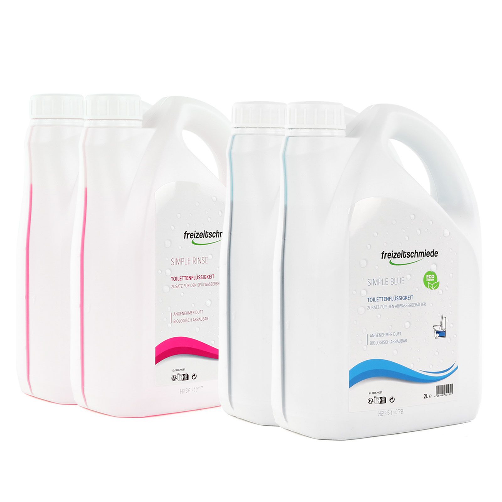 Freizeitschmiede Set Simple Blue + Rinse Toiletten Zusatz je 4L Campingtoilettenreiniger