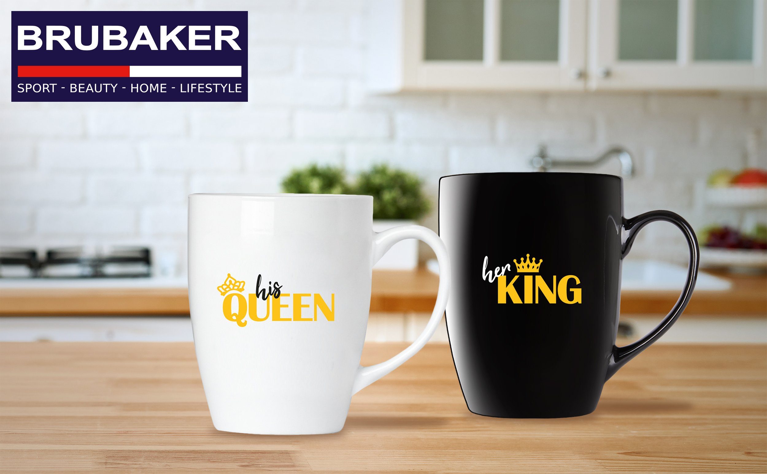 BRUBAKER Tasse Kaffeetassen Her King & His Queen mit Grußkarte, 2-tlg., Keramik, Kaffeebecher - 300 ml Tassen Geschenkset - in Geschenkbox – Bild 5 von 5