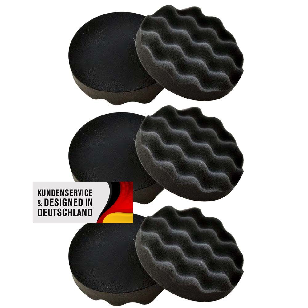 Duke-Handel Polierschwamm 6x Polierschwämme gewaffelt, grau 150mm, SOFT/MEDIUM, (Set, 6 St), 150mm - Klett-Aufnahme, Auswaschbar, Reißfest