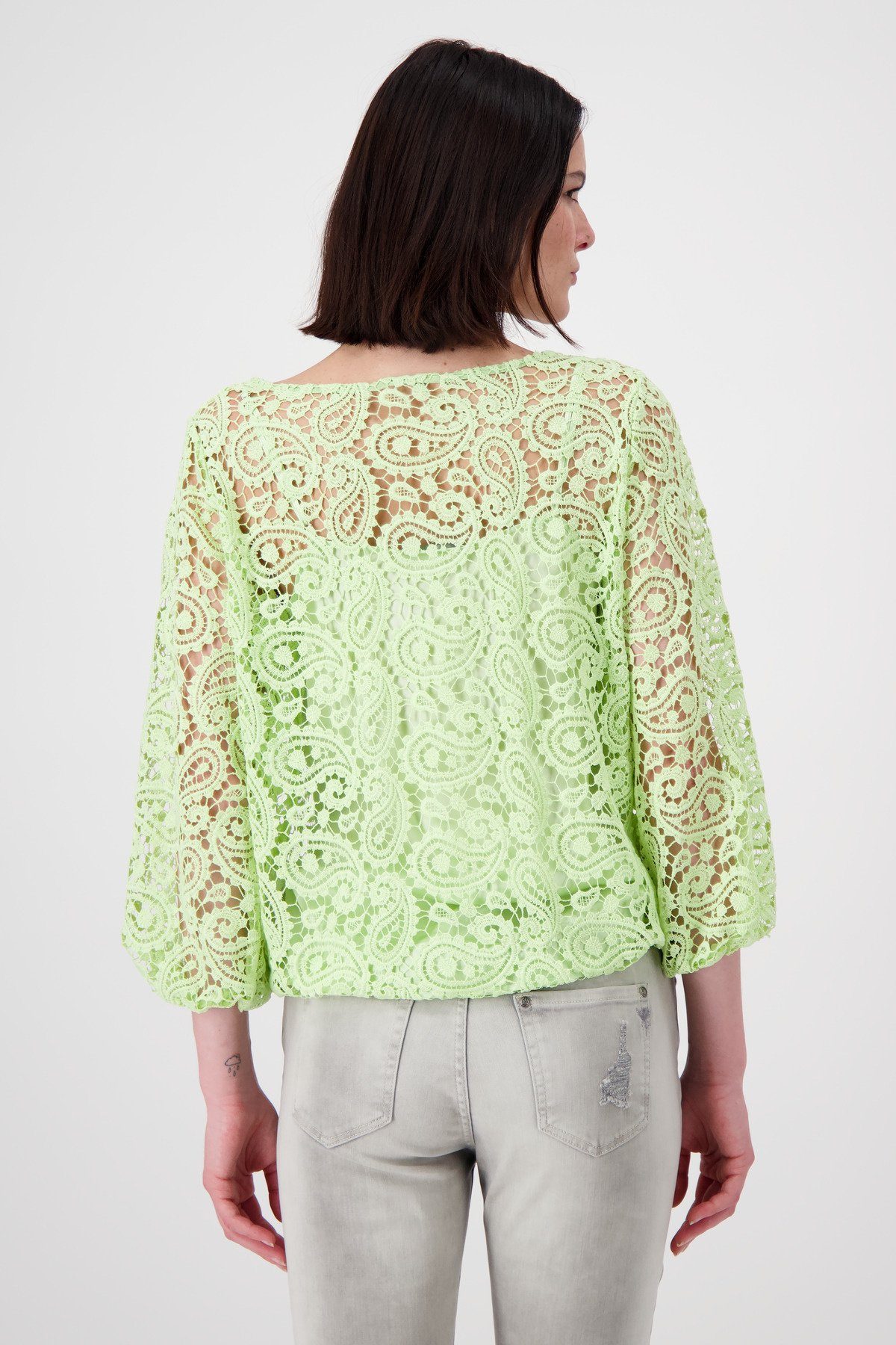 Monari Longsleeve Spitzenshirt mit U Boot Ausschnitt