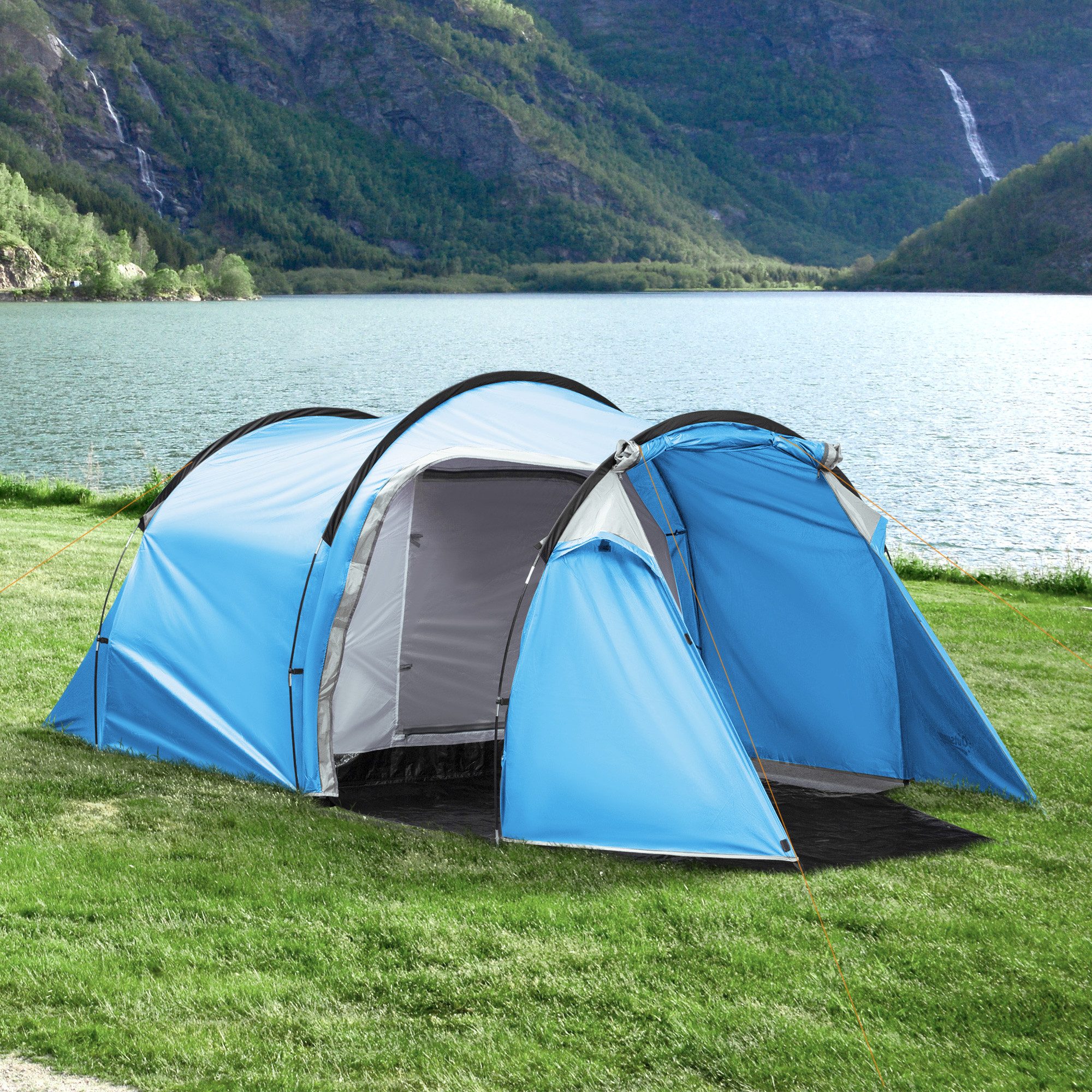 Tunnelzelt Campingzelt für 2-3 Personen, mit Heringen, Glasfaser & Polyester