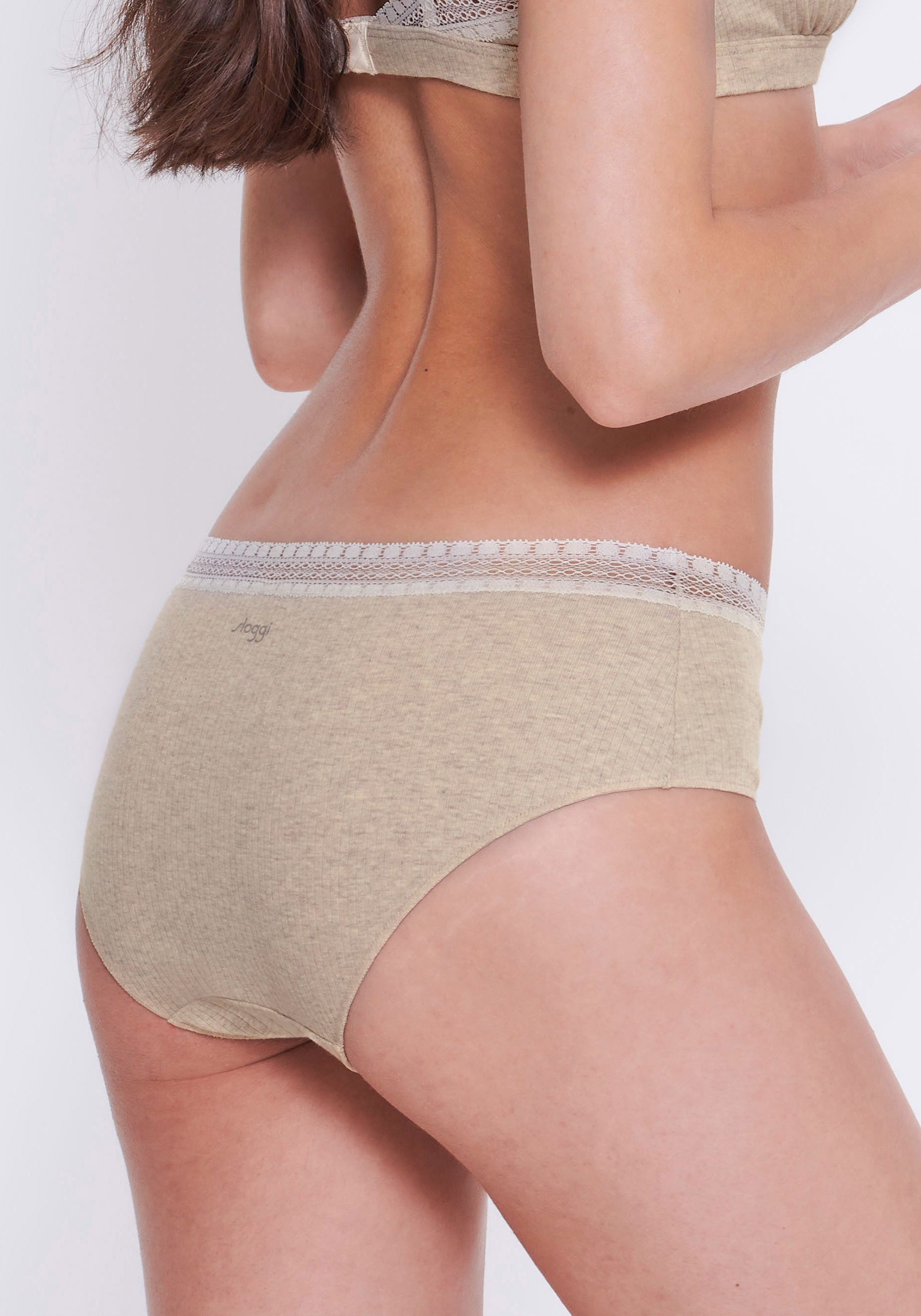 sloggi Hipster GO Ribbed (2er Pack) Feinripp, Stretch-Spitze, Baumwollmix, bequem, elastisch, weich