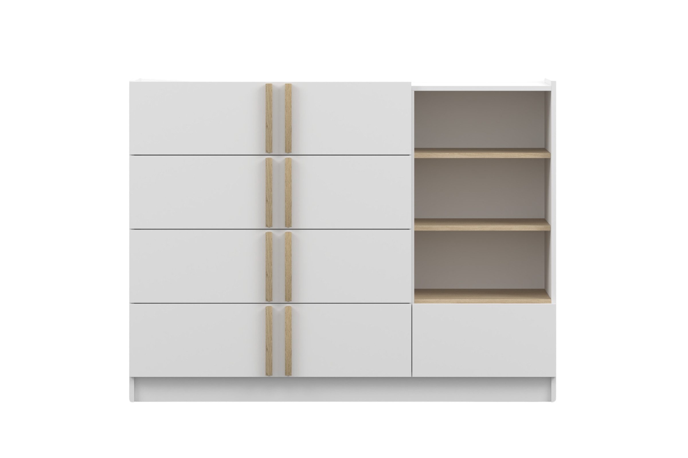 Deine Möbel 24 Kommode SAVI 135 cm breit, 5 Schubladen (1 St., 1 St., SAVI-Kollektion), 3 Schrankfächer, 3 Ablageböden, Holzgriffe, Weiß