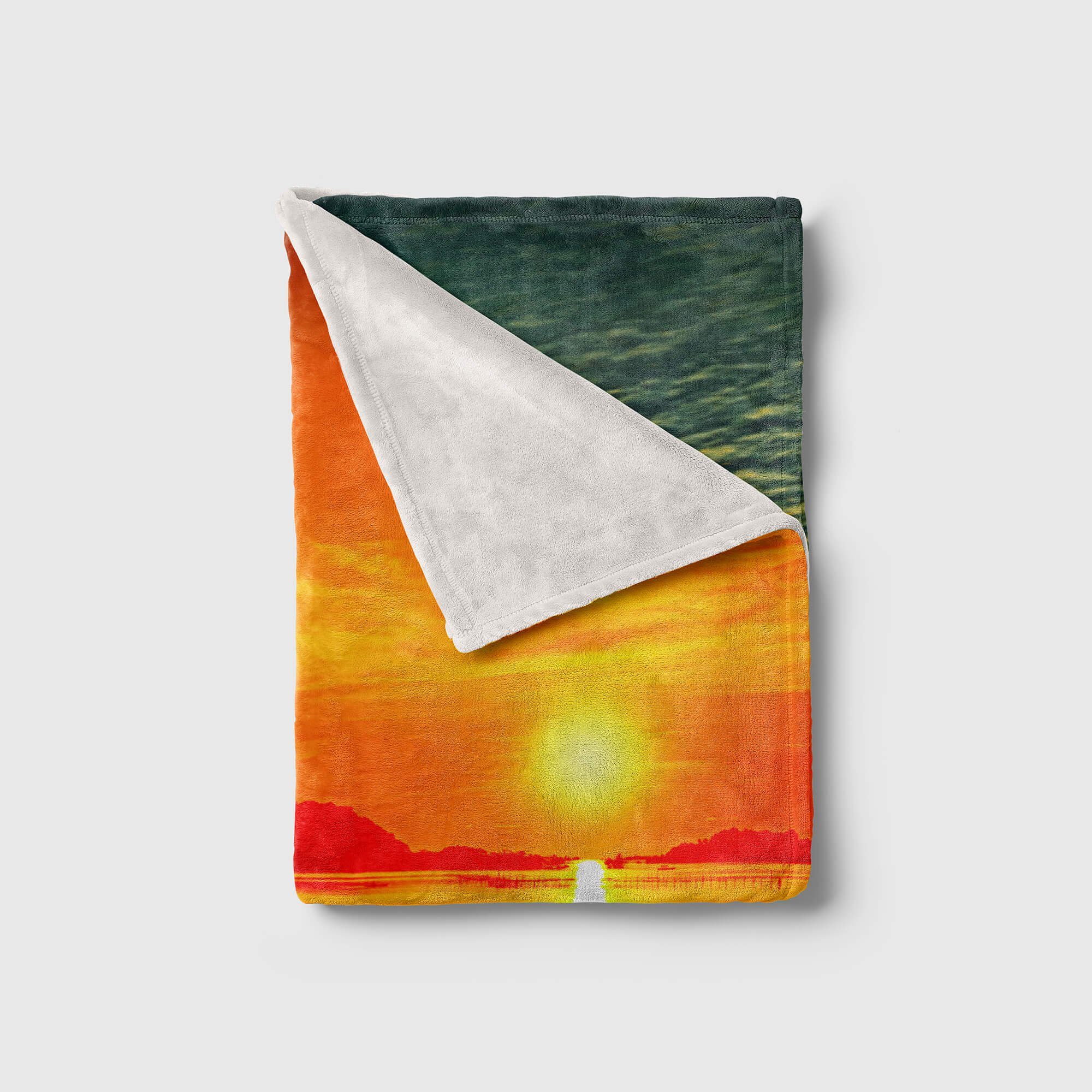 Handtücher mit Saunatuch Meer, Baumwolle-Polyester-Mix Himmel Roter Strandhandtuch Handtuch Kuscheldecke Art (1-St), Sinus Fotomotiv Handtuch