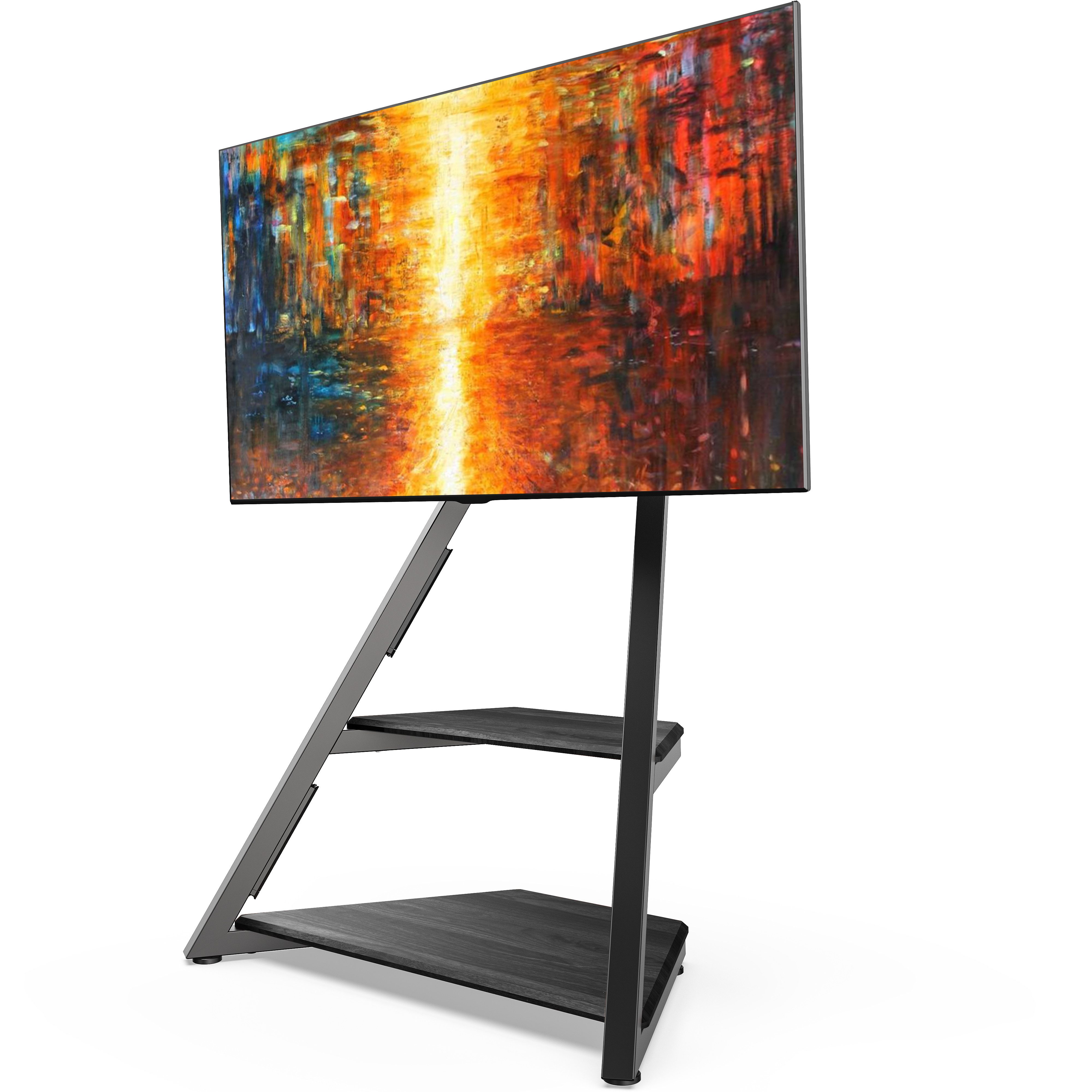 FITUEYES TV-Ständer mit Ablagen, höhenverstellbar, ±15° schwenkbar, 32-65 Zoll, (bis 65,00 Zoll, 5° bis -15° neigbar, für Rollen nachrüstbar)