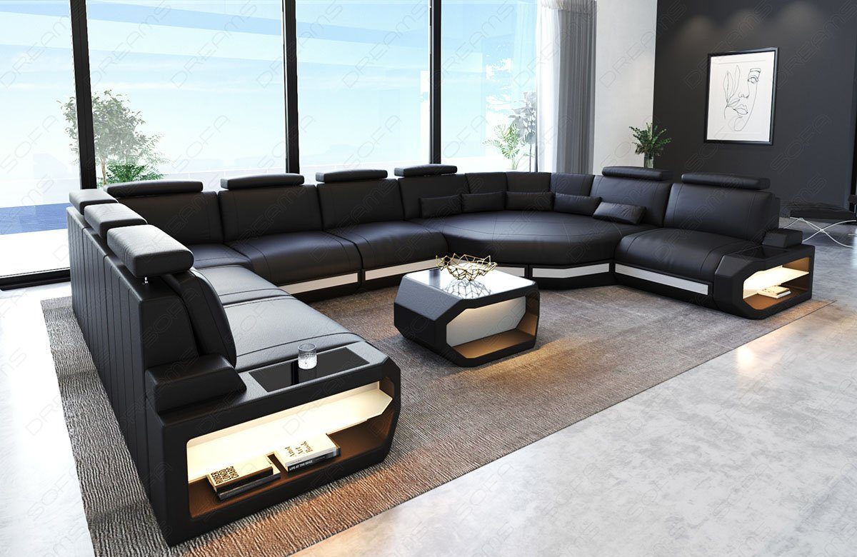 Sofa Dreams Wohnlandschaft Leder Sofa Asti U Form, Couch, U Form Ledersofa mit LED, Designersofa