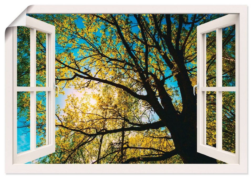Artland Wandbild Fensterblick Frühlingssonne Baumkrone, Bäume (1 St), als  Alubild, Leinwandbild, Wandaufkleber oder Poster in versch. Größen