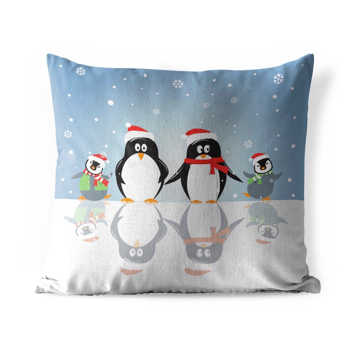 MuchoWow Dekokissen Illustration einer Pinguinfamilie auf dem Eis, Kissenbezüge, Kissenhülle, Dekokissen, Dekokissenbezug, Outdoor