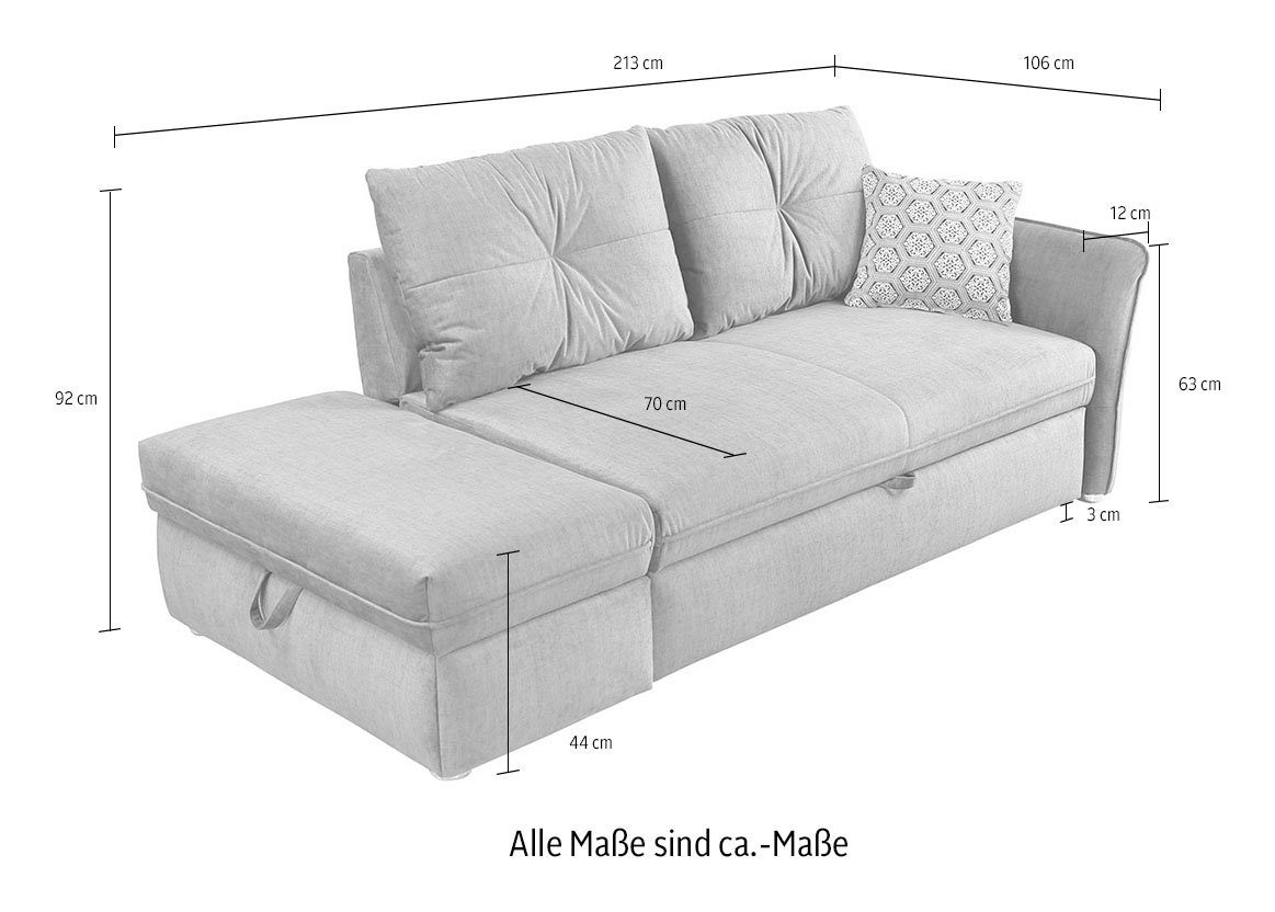 Remo, | Jockenhöfer Schlafsofa Wellenfedern Gruppe praktische grau Bettfunktion, Relax- Stauraum/Bettkasten, grau und