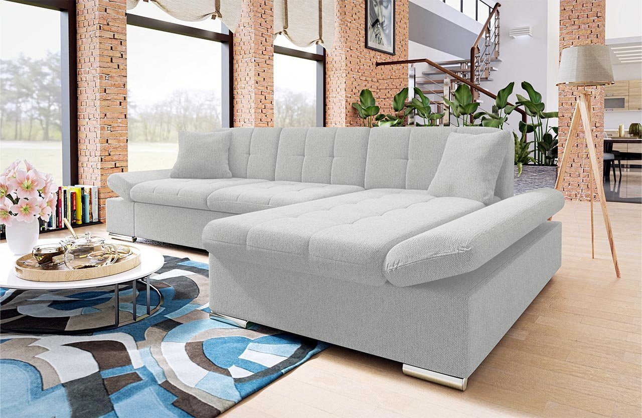 Ecksofa L-Form und Eckcouch, mit Bettkasten, Malwi, mit Armlehnen Regulierbare Design Schlaffunktion MIRJAN24