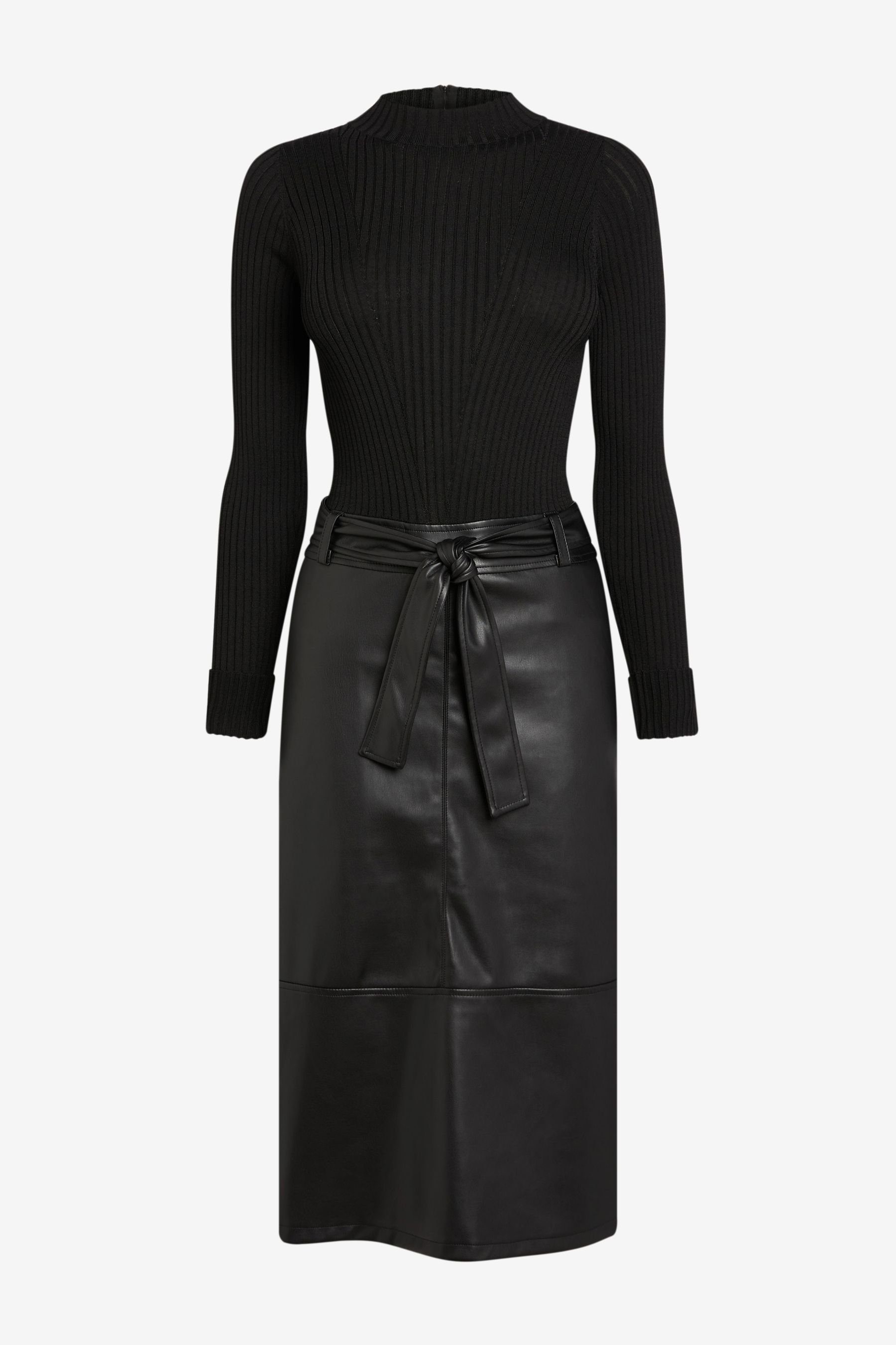 Next 2-in-1-Kleid 2-in-1 Hochgeschlossenes Kleid aus Kunstleder-Mix (1-tlg) günstig online kaufen