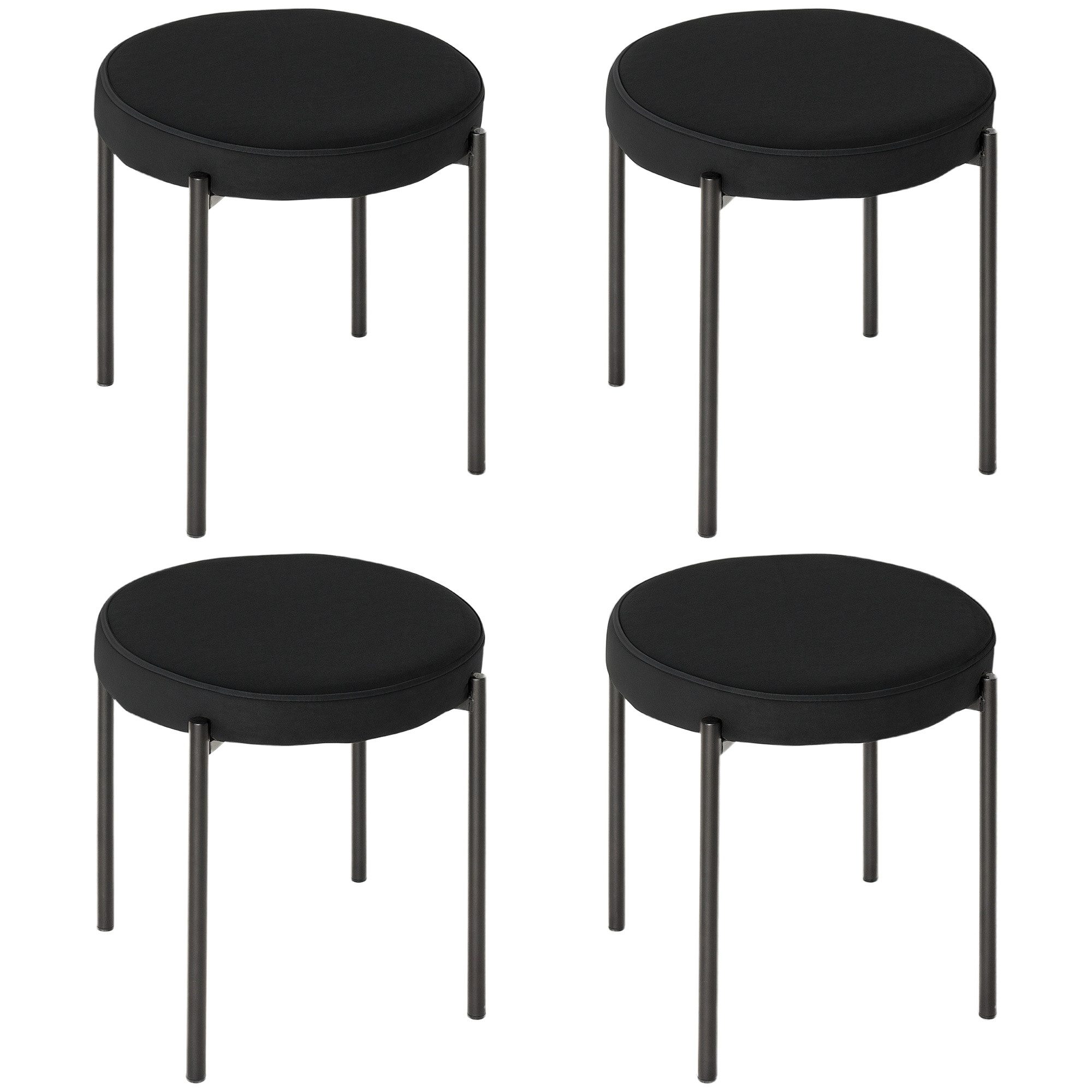 HOMCOM Esszimmerstuhl Stapelhocker Polsterhocker aus Metall Wohnzimmer (Rundhocker, 4 St), für Küche Esszimmer Samt Schwarz 41,5 x 41,5 x 46 cm – Bild 2 von 5