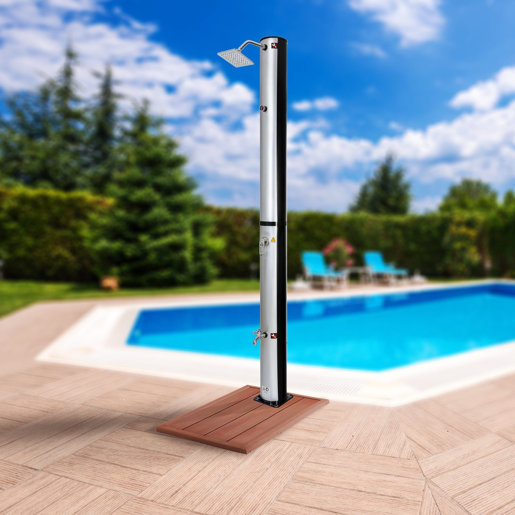 Arebos Solardusche 37L & Bodenelement, mit integriertem Thermometer