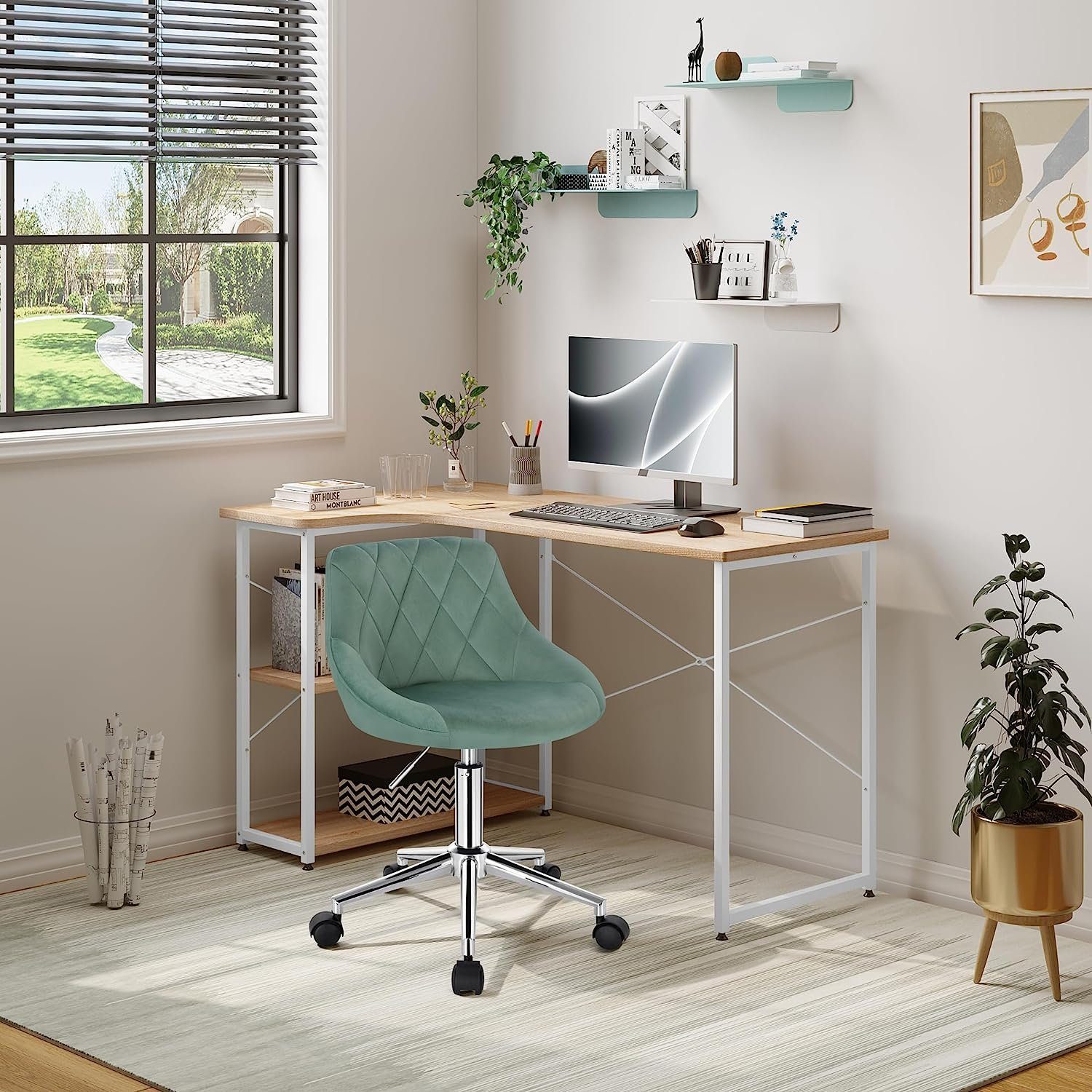 EUGAD Schreibtischstuhl (1 St), Bürohocker mit Rollen, Samt, höhenverstellb günstig online kaufen