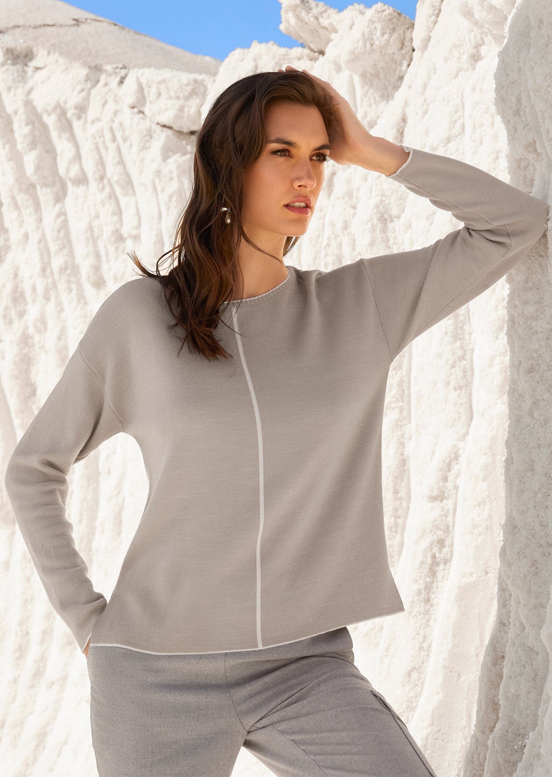 Strickpullover Rundhals-Pullover mit Kontrast-Details