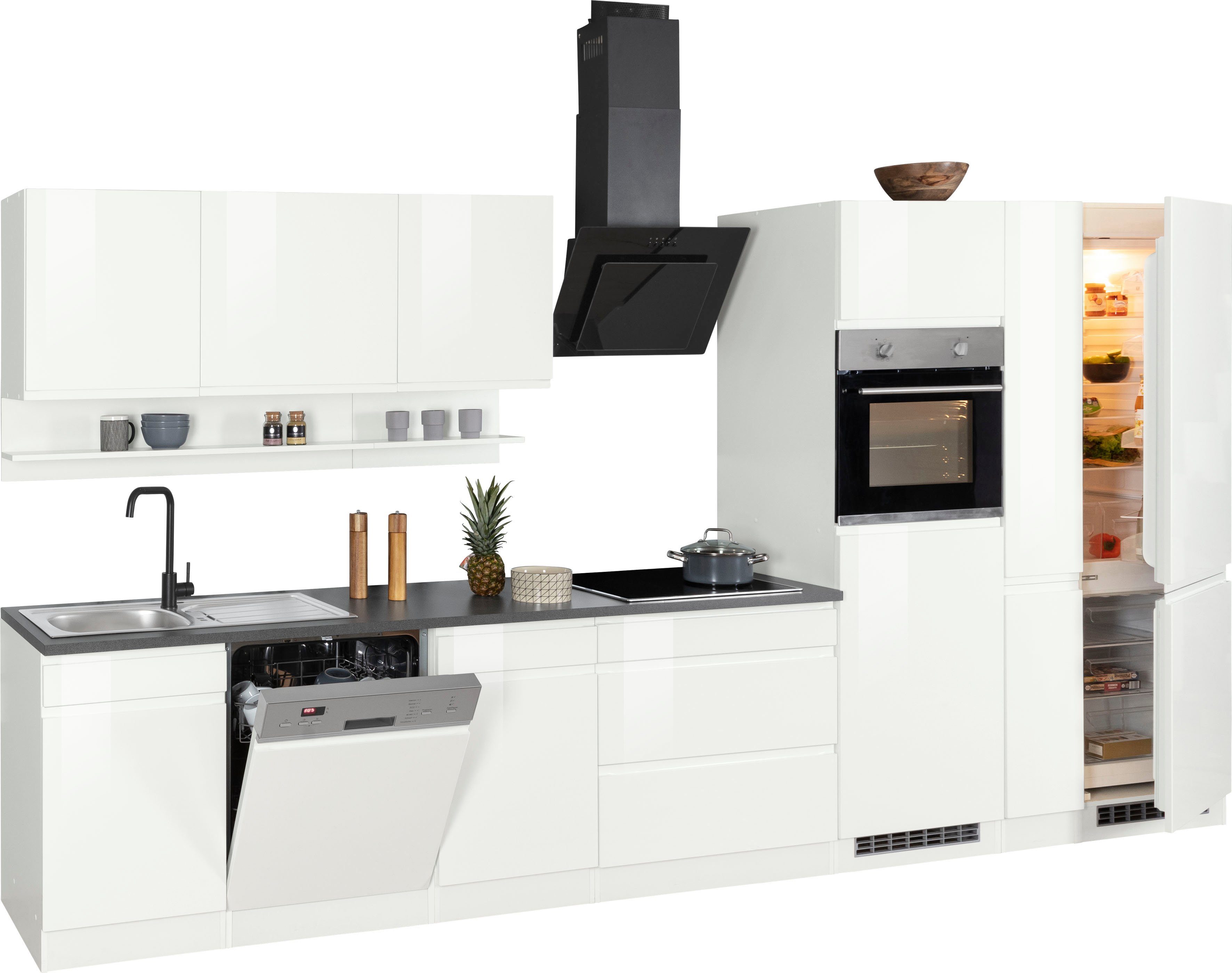 KOCHSTATION Küchenzeile KS-Virginia,neu in verbesserter Ausführung, Breite 390 cm, Soft-Close, mit Glaskeramik-oder Induktionskochfeld