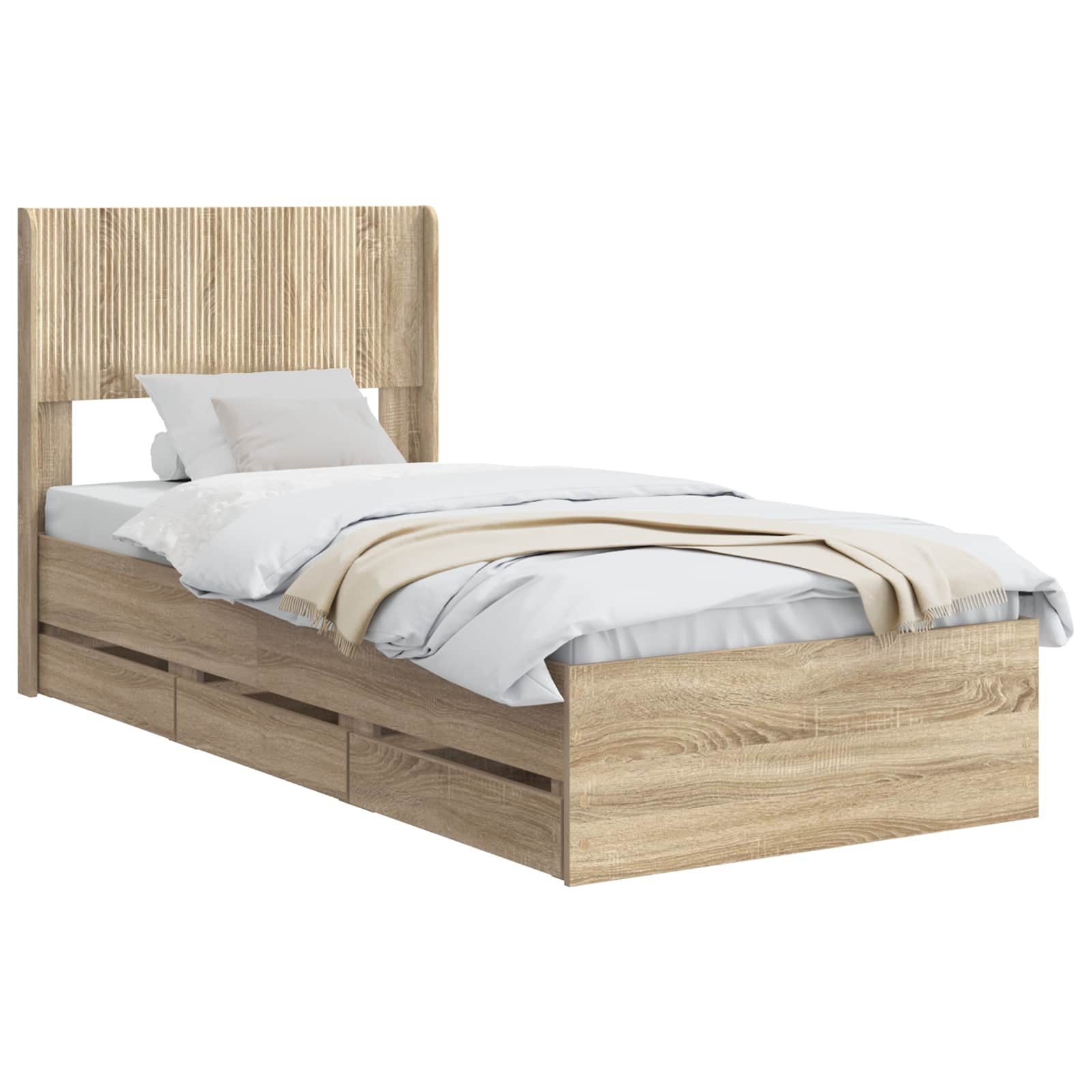 Bett Bettgestell mit Stauraum und Kopfteil Sonoma-Eiche 75 x 190 cm