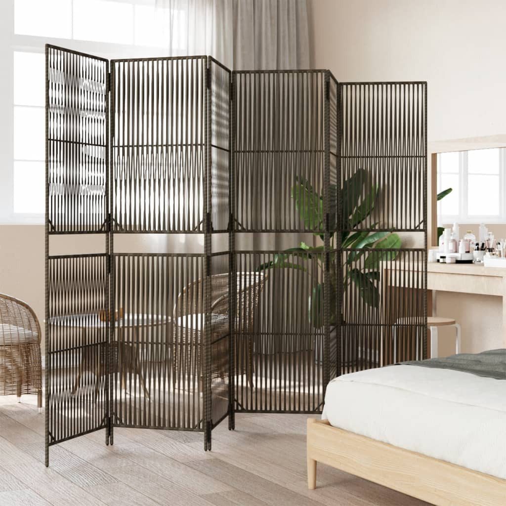 vidaXL Raumteiler Paravent 6-tlg. Braun Poly Rattan, 1-tlg.