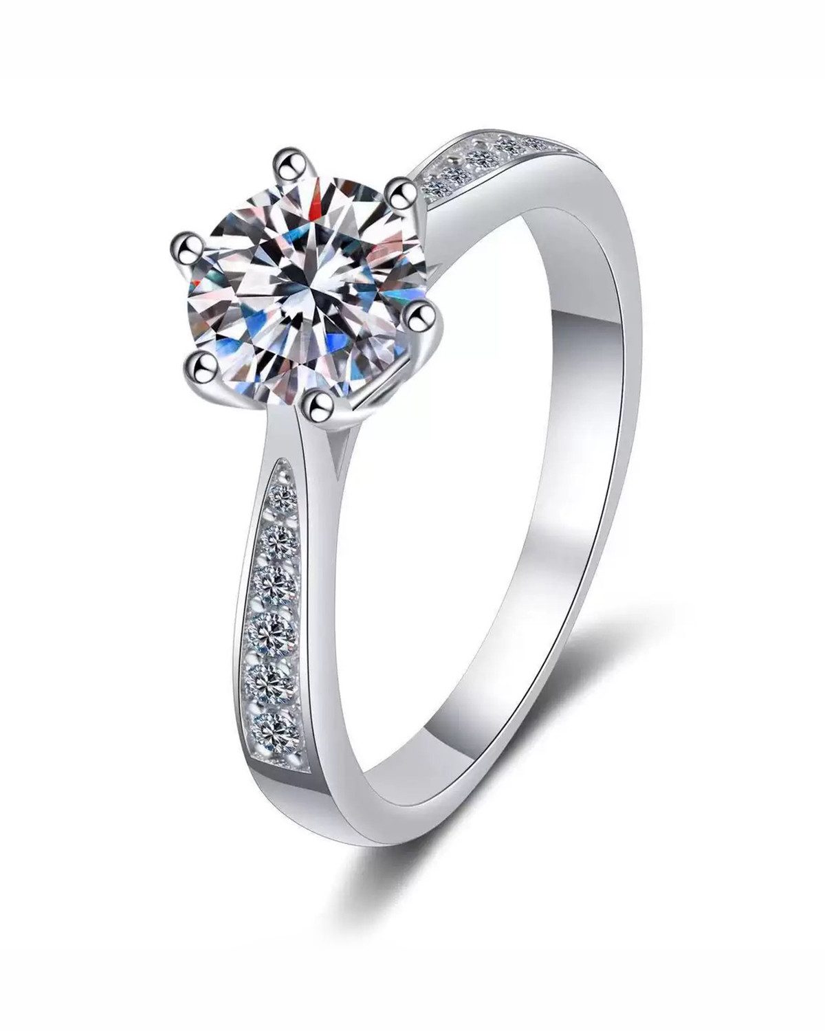 Staufergold Verlobungsring Verlobungsring Lichtversprechen Solitär Pavé-Schiene Silber