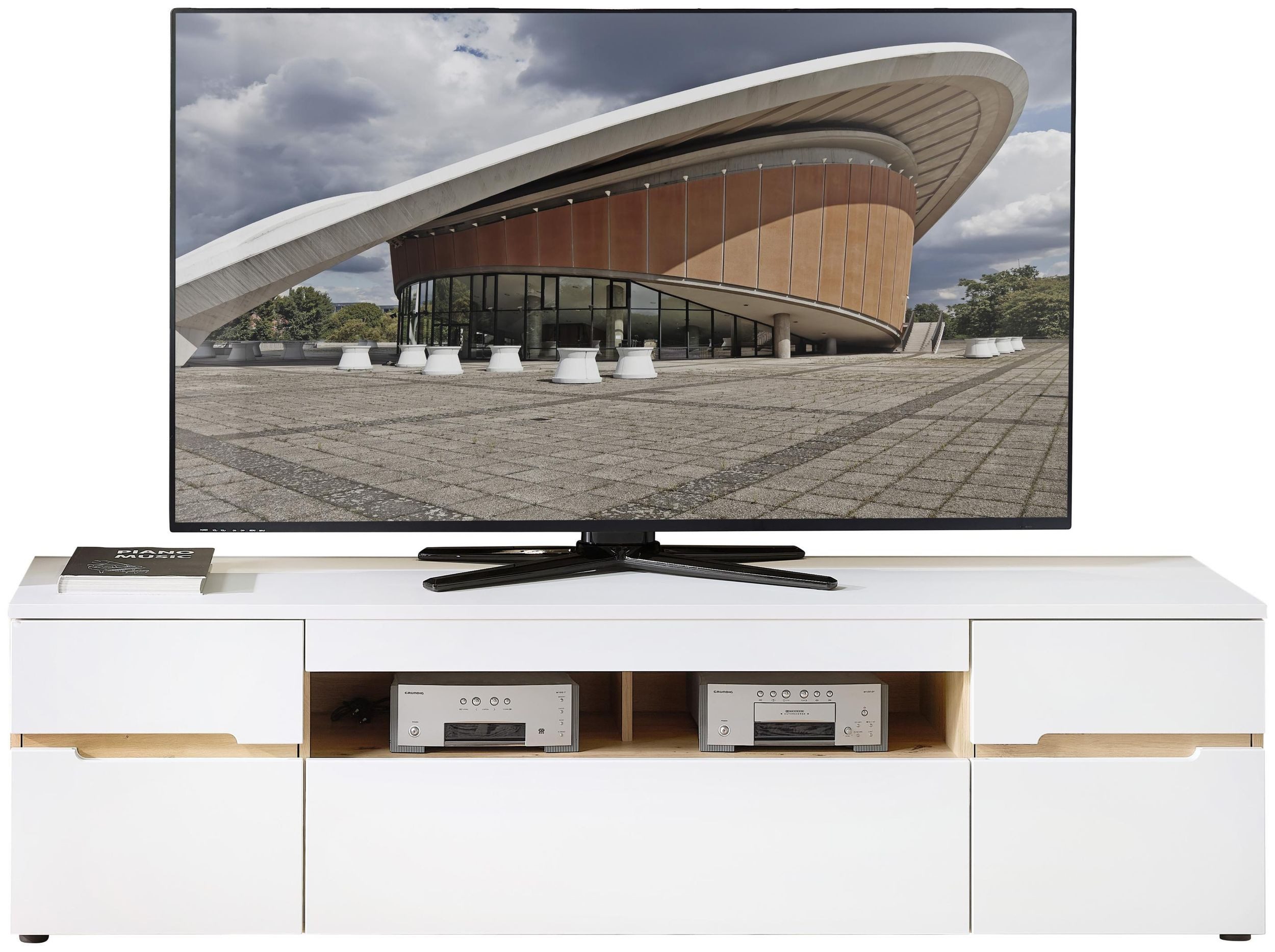 Innostyle TV-Board Lowboard MEMPHIS Weiß mit Artisan Eiche Nachbildung
