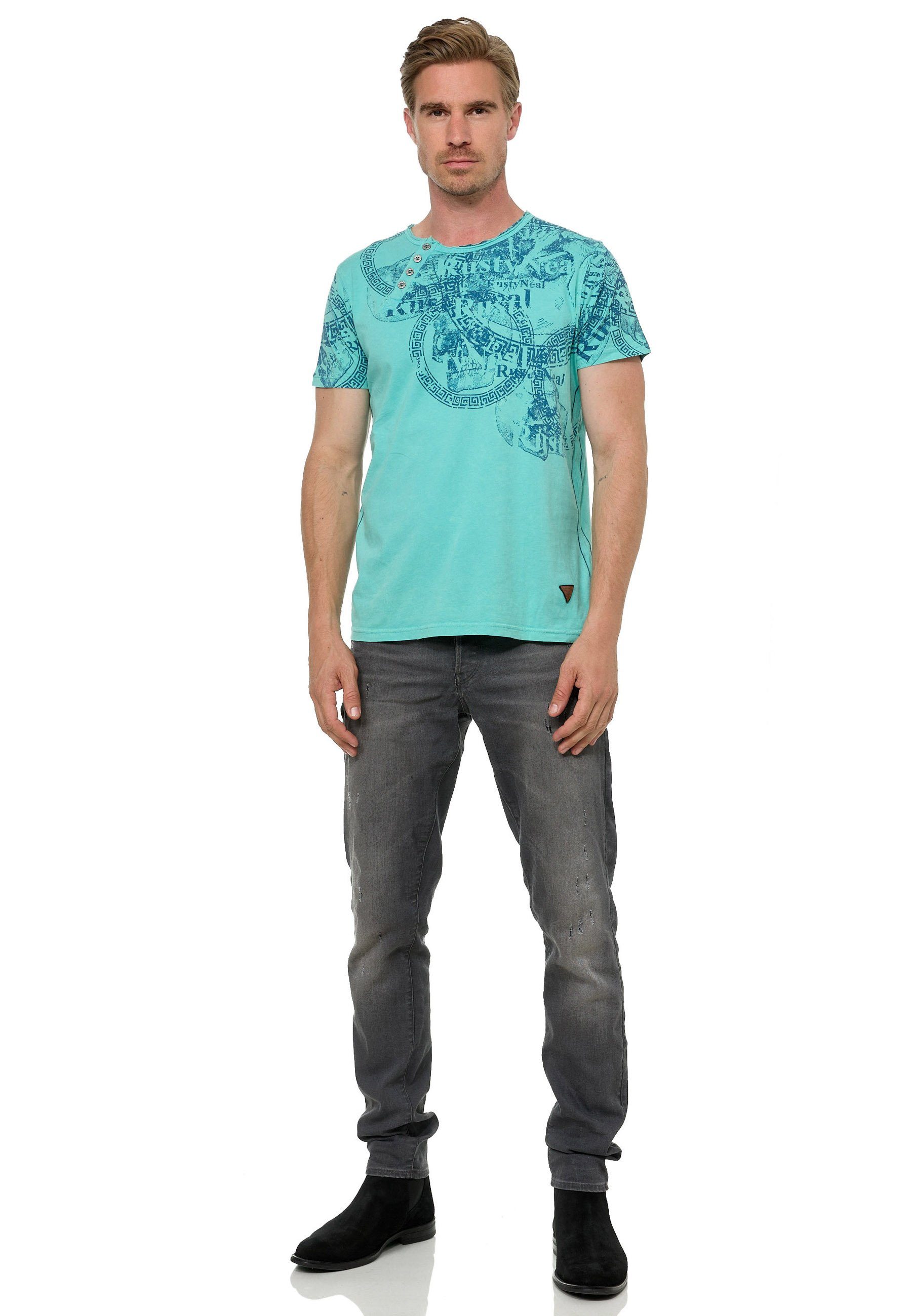 Rusty Neal T-Shirt coolem Print grün mit