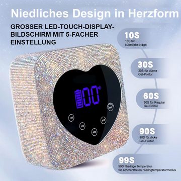 DOPWii Lichthärtungsgerät 72W kabellose Nagellampe Nageltrockner, UV-Nagellampe, mit 5 Timer-Einstellungen, Smart LCD in Herzform, Touch Controls