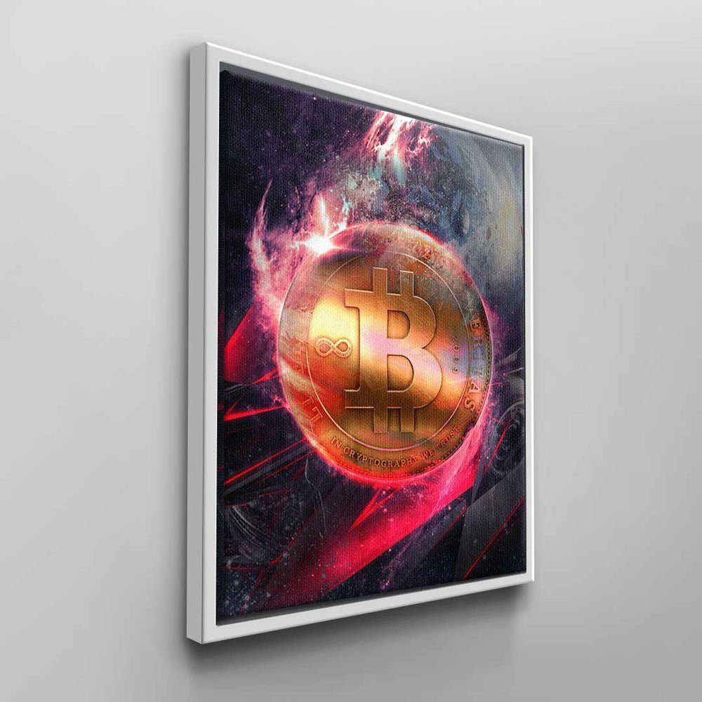 Bitcoin space Bitcoin ohne Leinwandbild DOTCOMCANVAS® Balde astronut kryptowährung pink bitcoin schwarz Balde, Rahmen gold