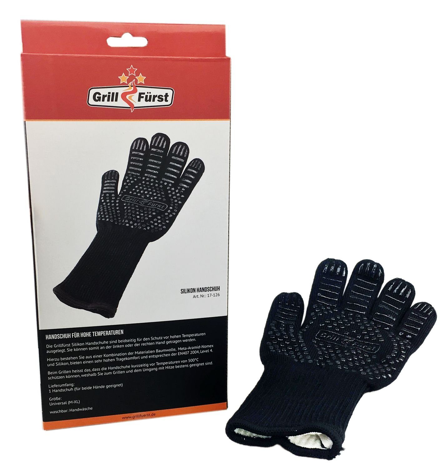 Grillfürst Grillhandschuhe Grillfürst Silikon (L-XL) Grillhandschuh 1 Stück Aramid / 