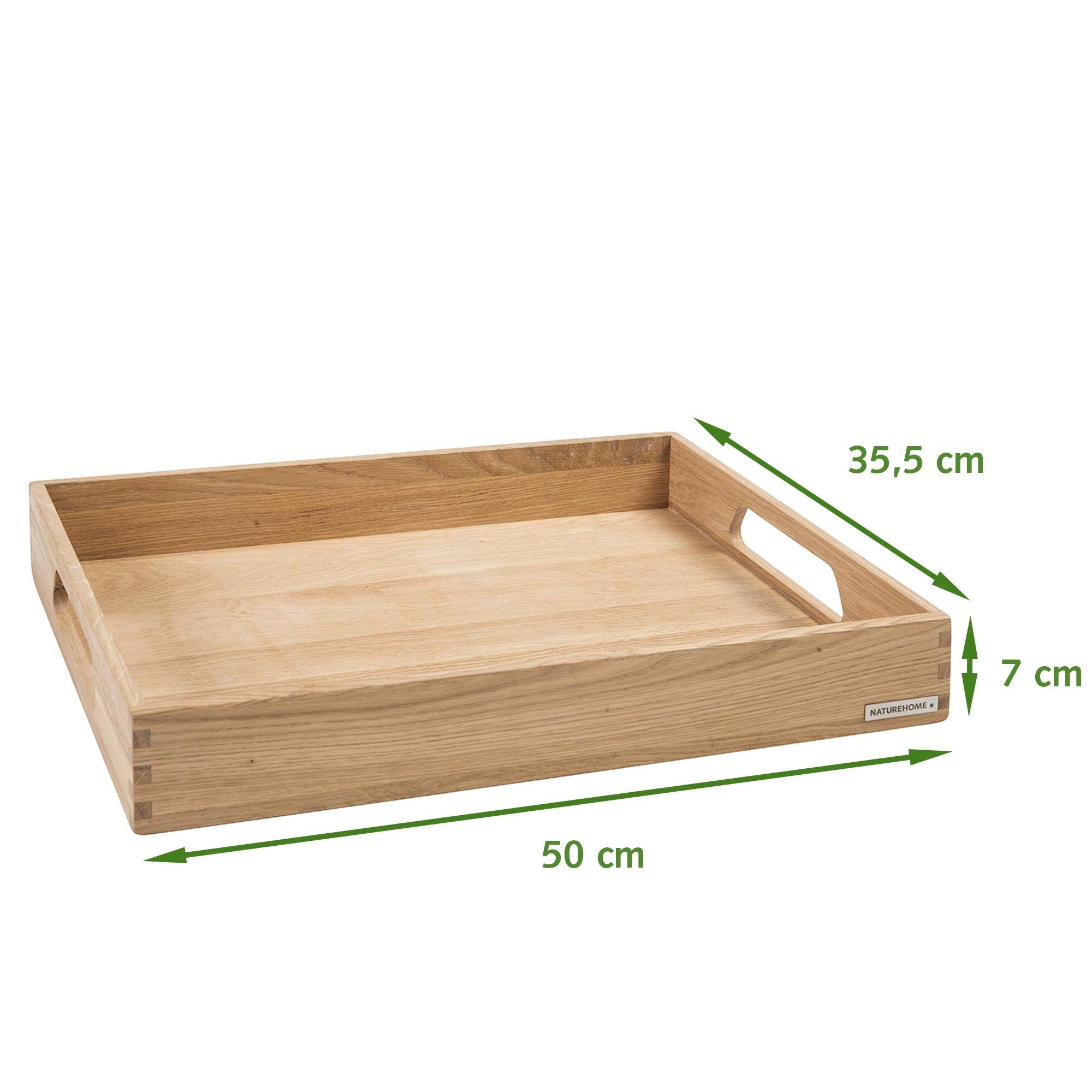 (1-tlg), Massivholz, Küchentablett Eichenholz, Holztablett cm, NATUREHOME 50x35x7 Handarbeit Serviertablett Tablett