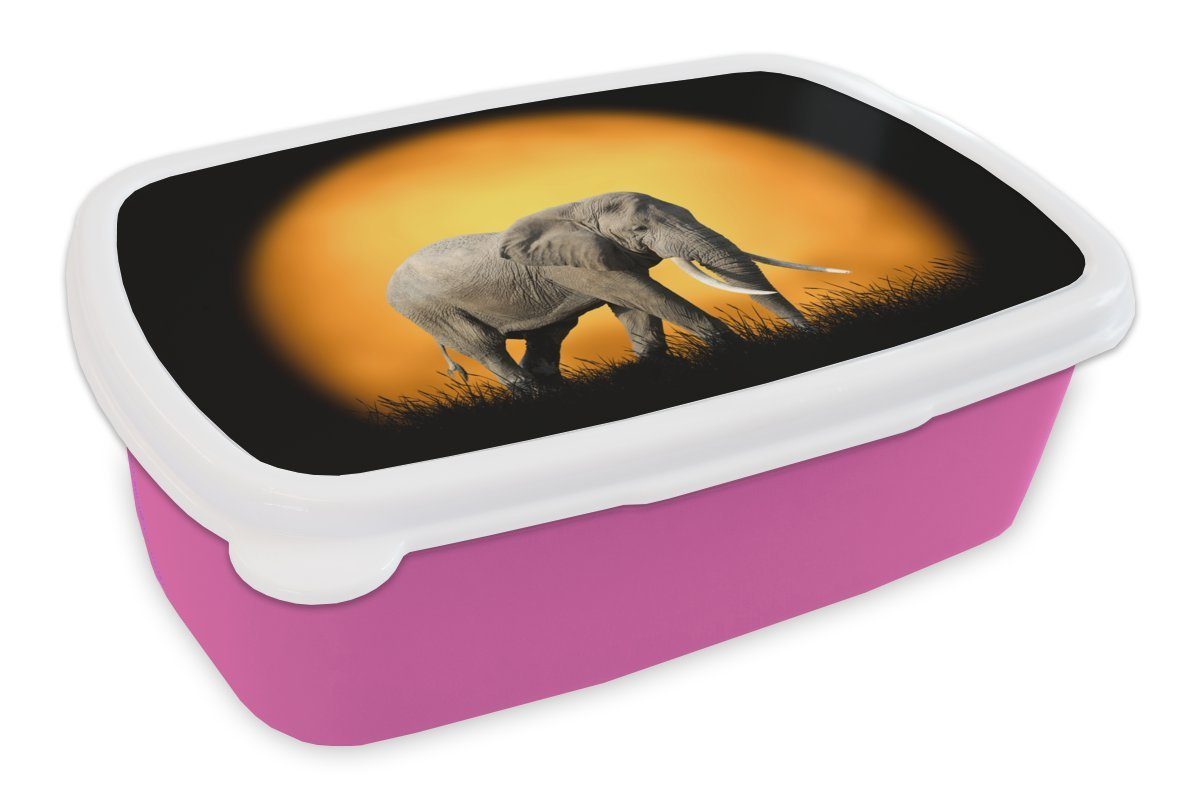 MuchoWow Lunchbox Elefant - Sonne - Gras, Kunststoff, (2-tlg), Brotbox für Erwachsene, Brotdose Kinder, Snackbox, Mädchen, Kunststoff rosa | Lunchboxen
